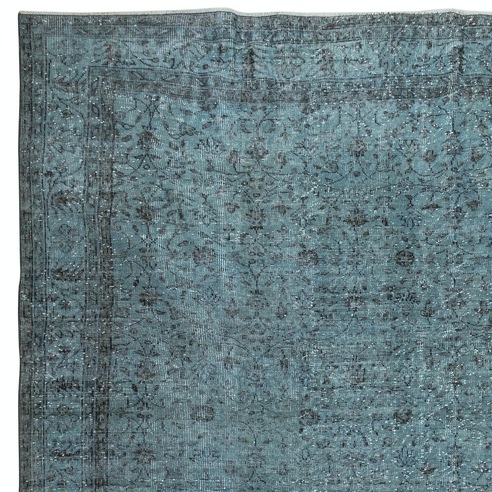 Alfombra azul con motivos florales, anudada a mano en Turquía, 9,2x13,2 pies Turco en venta