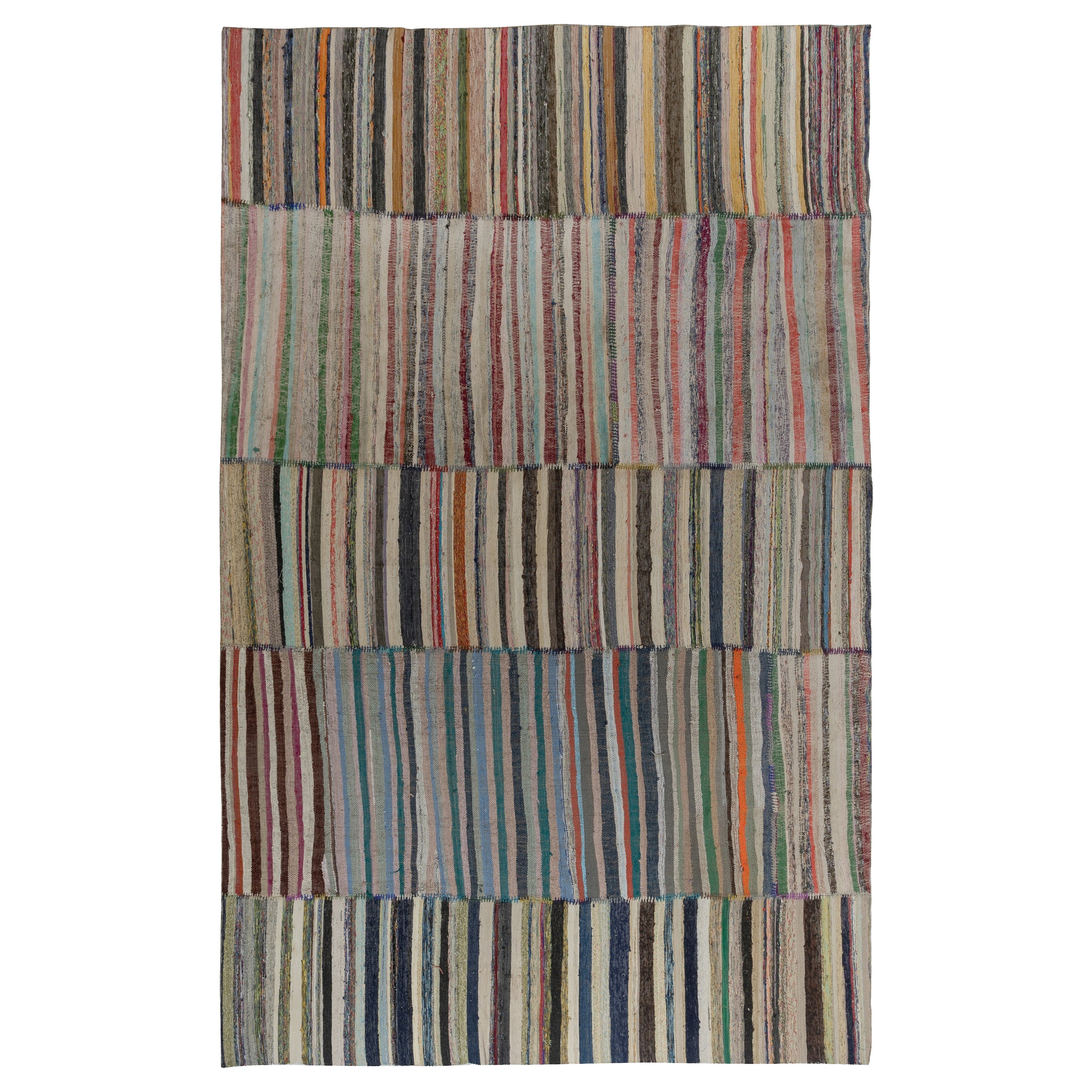 9.2x13.8 ft Adjustable Colorful Striped Kilim, Vintage Handmade Cotton Rag Rug