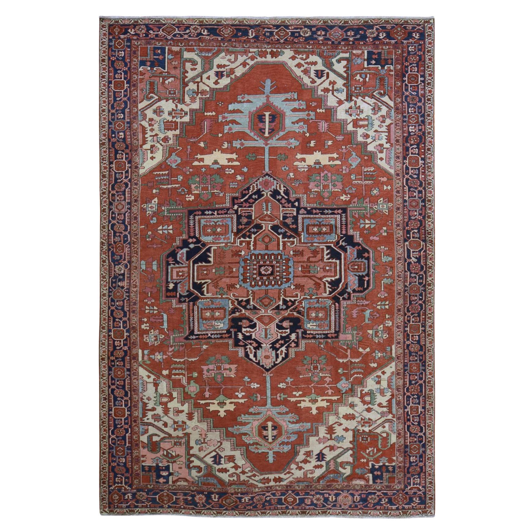 9'2 "x14' Antico tappeto persiano Serapi Chili Red in pura lana annodato a mano del 1900 pulito