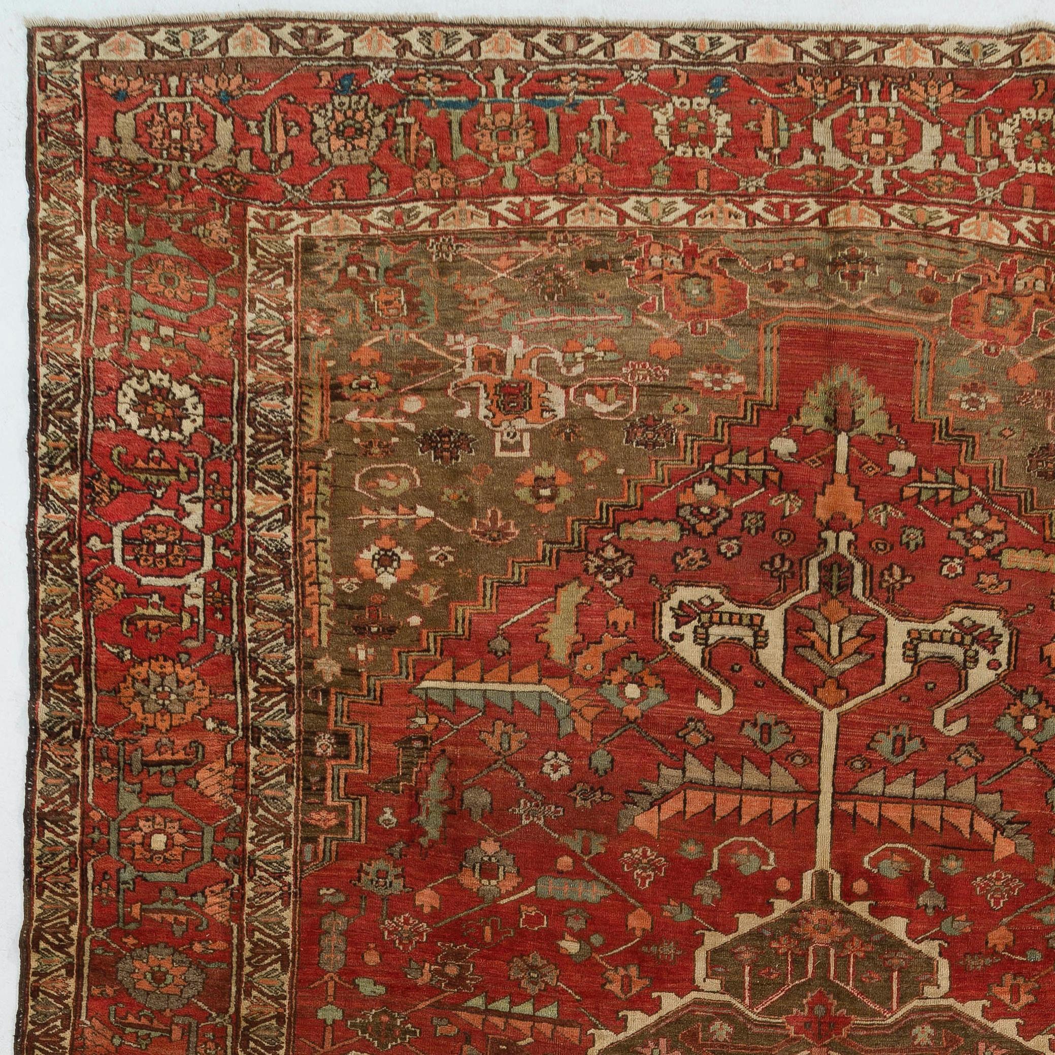 Rustic 9.2x16 Ft Antique Persian Heriz Rug, Ca 1900 For Sale