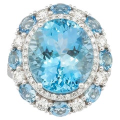 9.3 Carat Aquamarine and Diamond Ring in 18 Karat White Gold