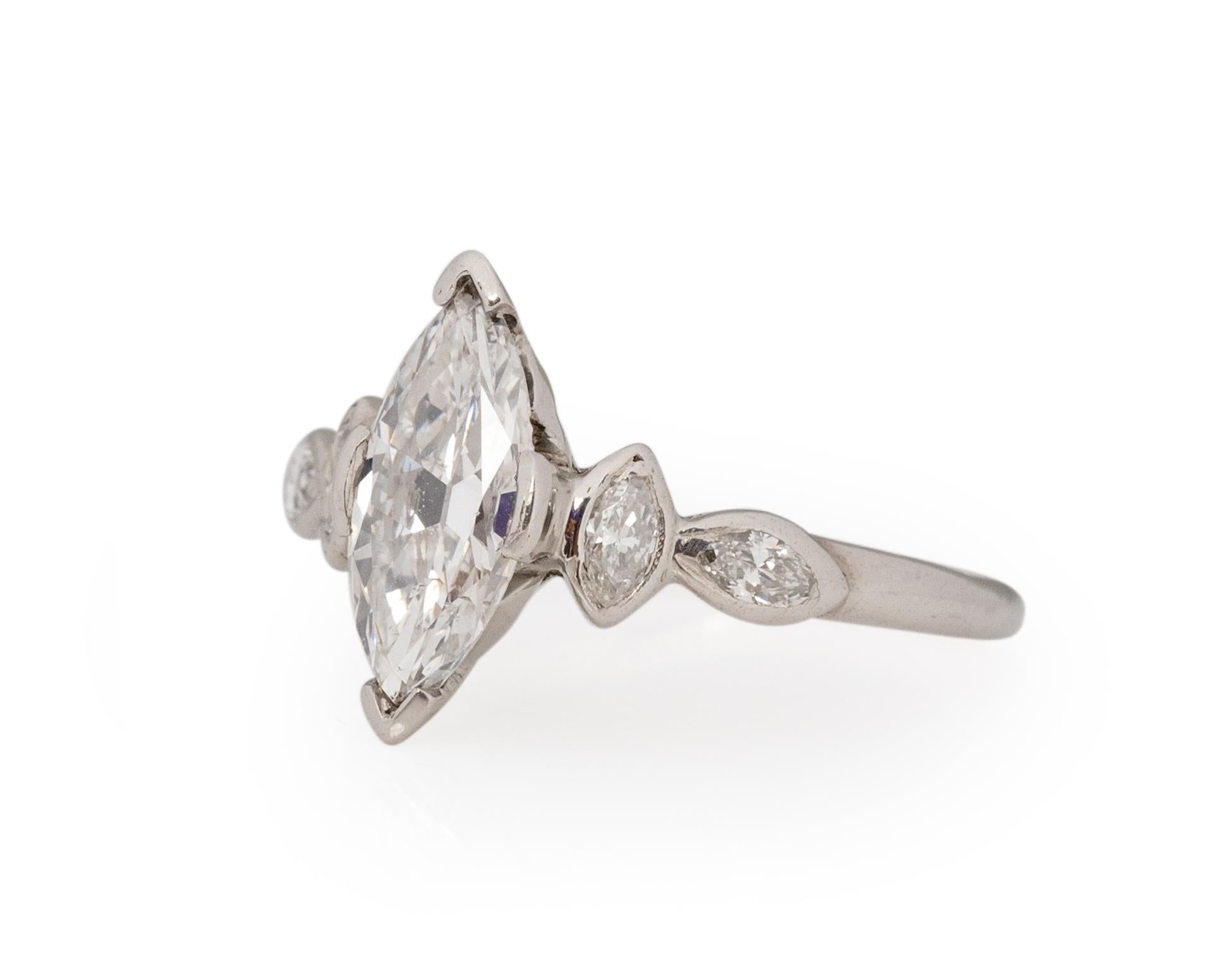 Taille Marquise Bague de fiançailles Art déco en platine avec diamants de 0,93 carat en vente