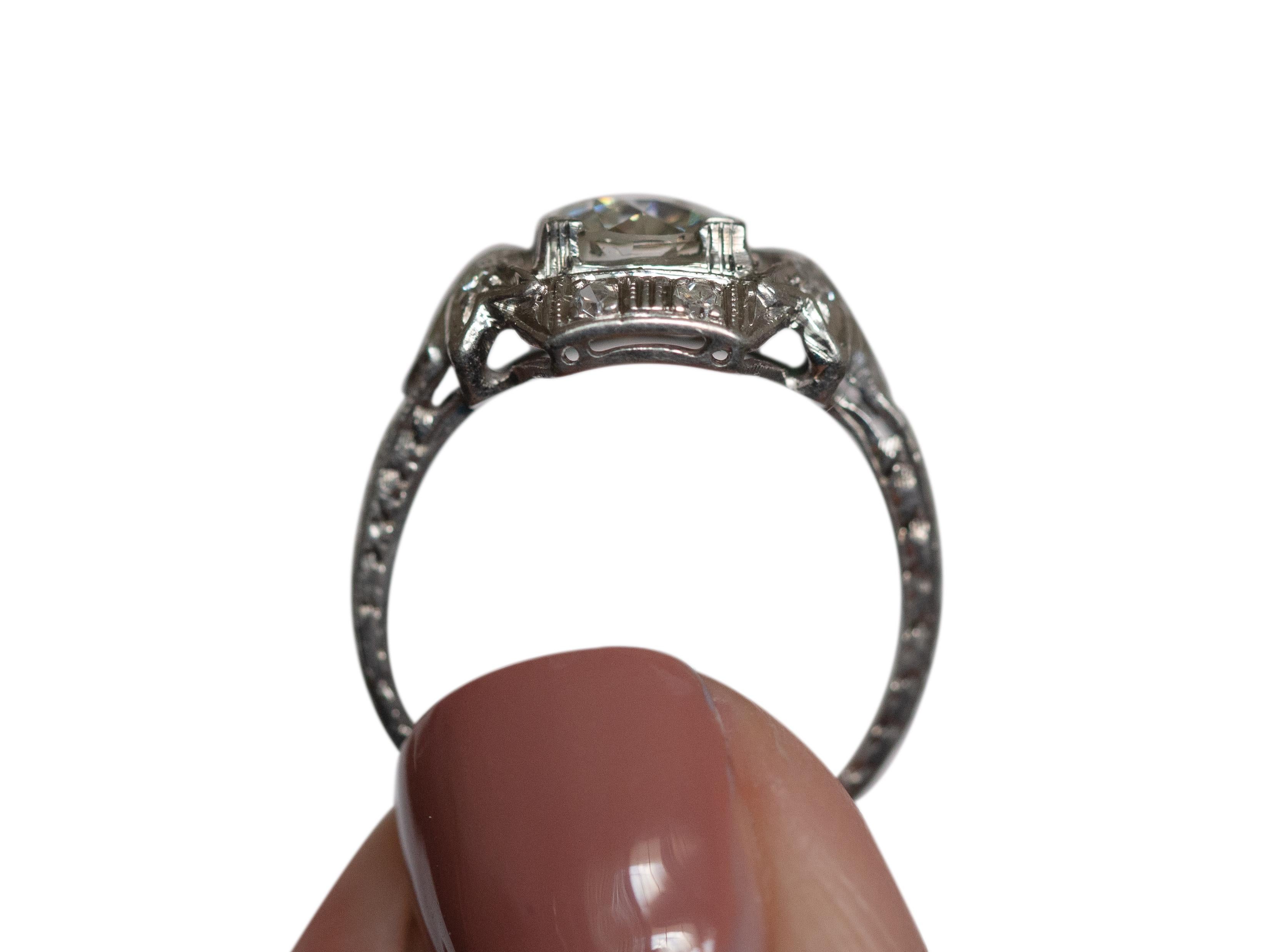 Old European Cut .93 Carat Art Deco Diamond Platinum Engagement Ring For Sale