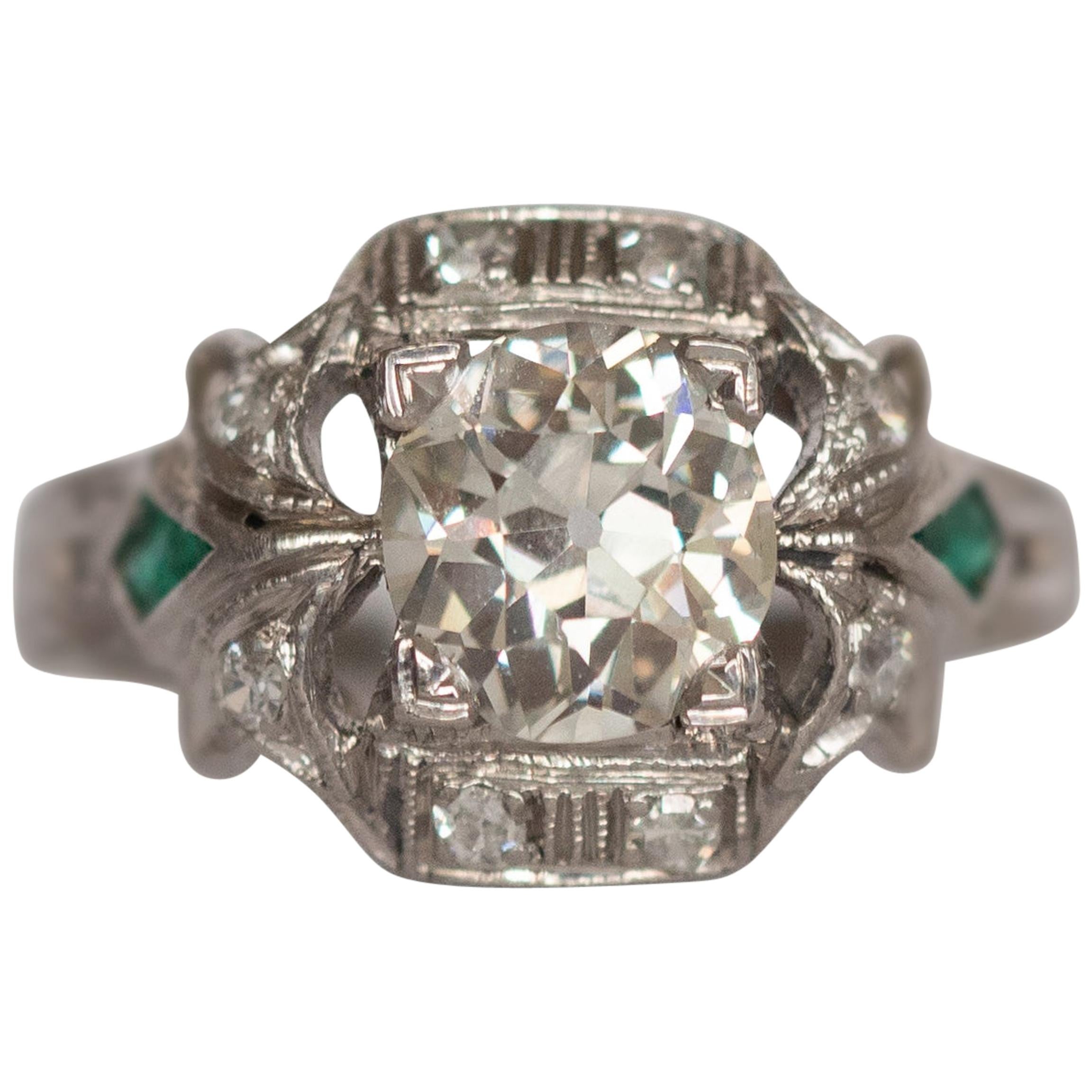 .93 Carat Art Deco Diamond Platinum Engagement Ring For Sale