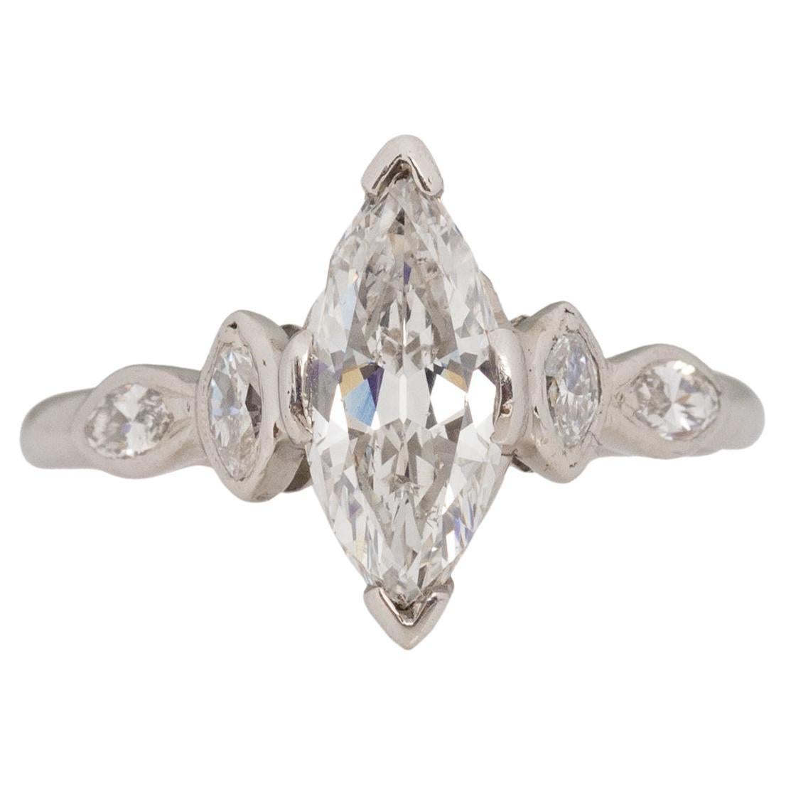 .93 Carat Art Deco Diamond Platinum Engagement Ring For Sale