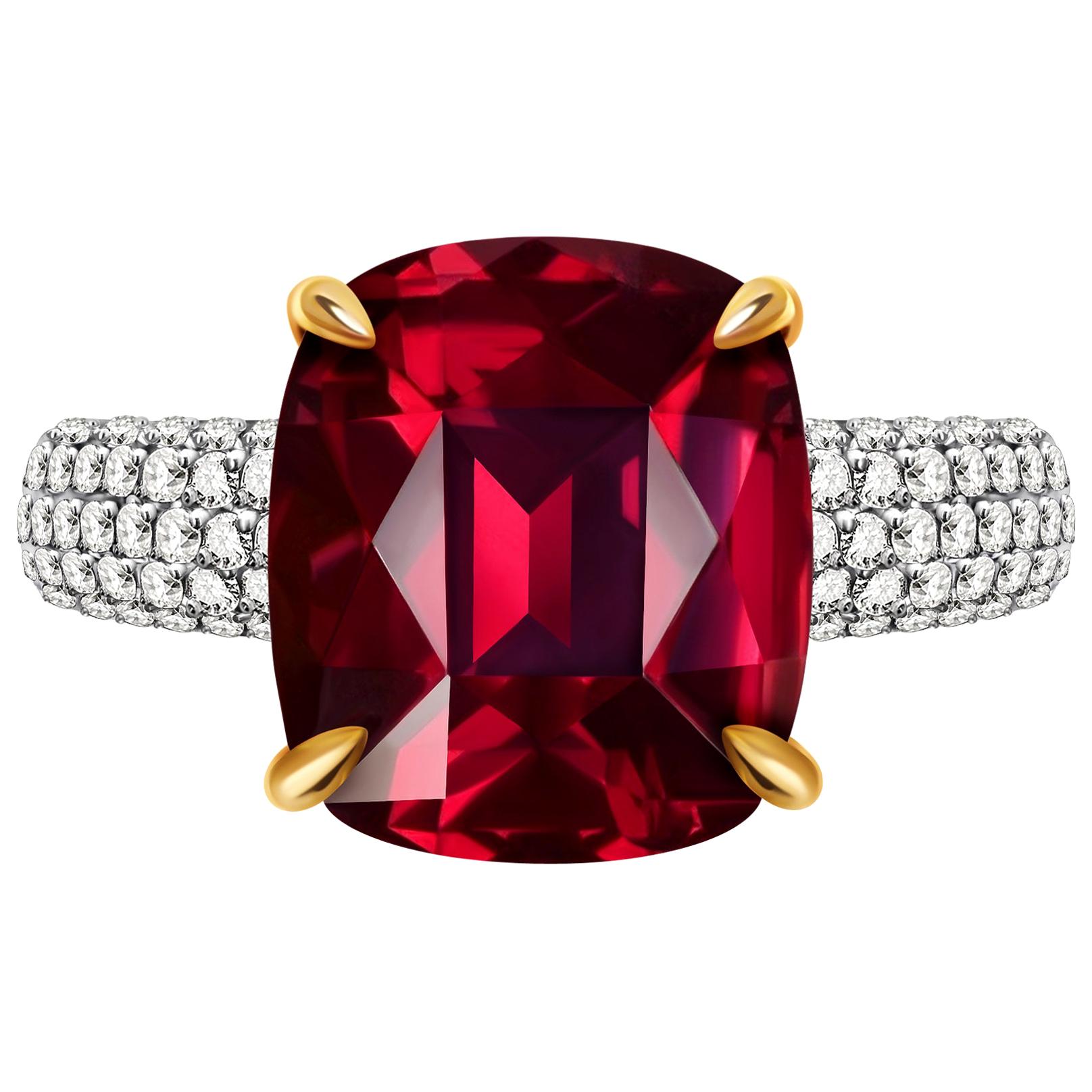 9.3 Carat Burgundy Rhodolite Garnet Diamond 14 Karat White Gold Ring