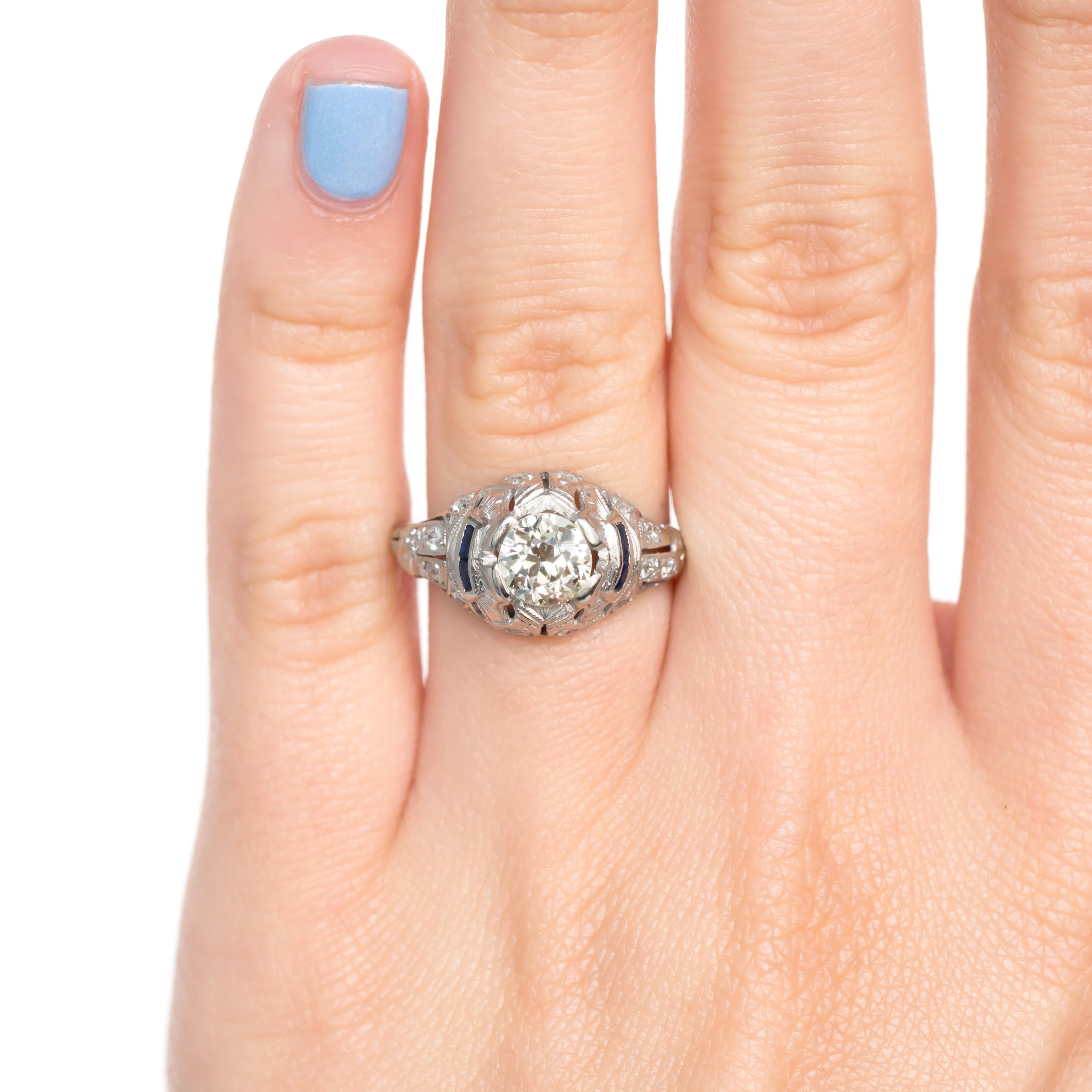 Art Deco .93 Carat Diamond Platinum Engagement Ring For Sale