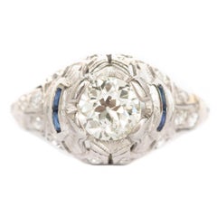 Antique .93 Carat Diamond Platinum Engagement Ring