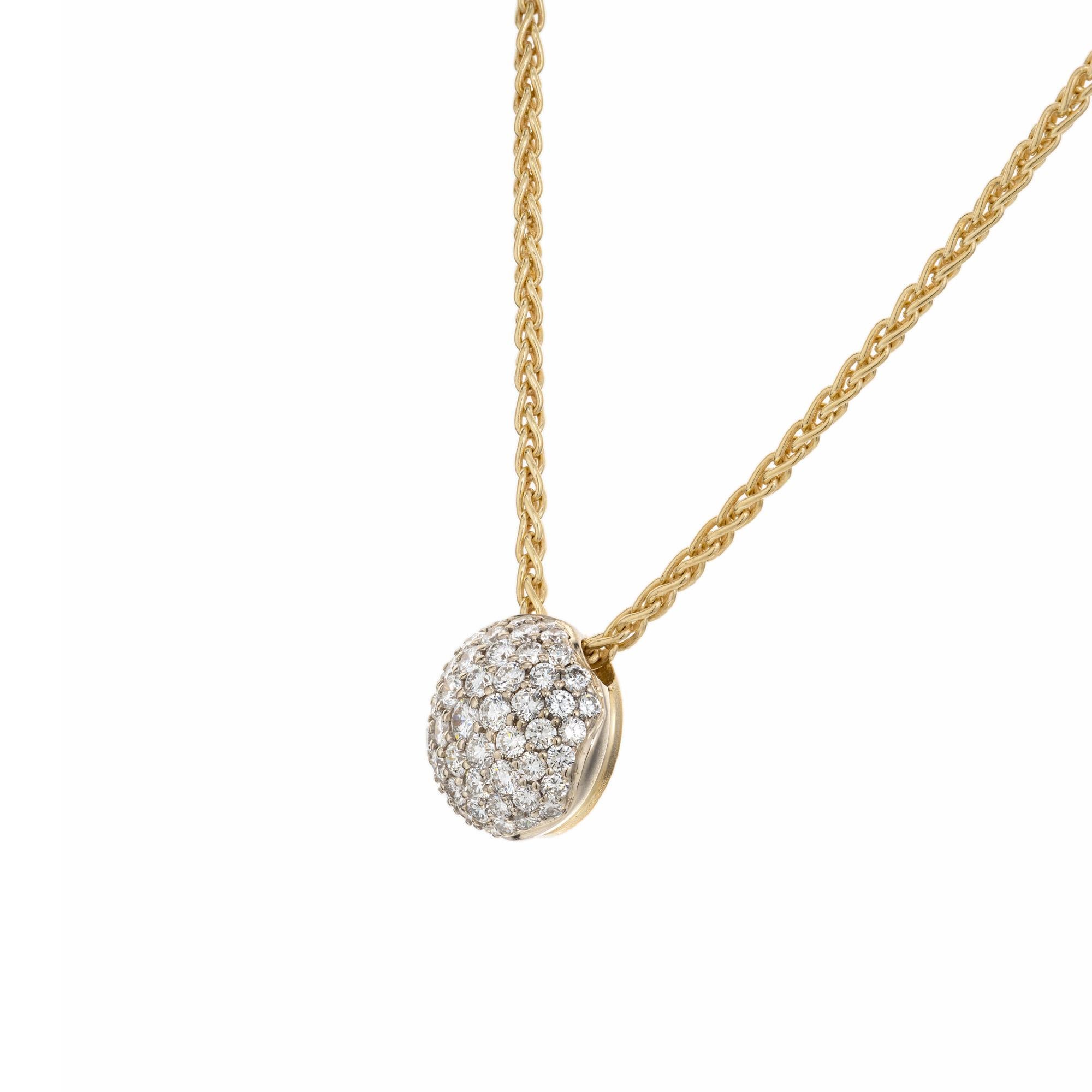 Round Cut .93 Carat Diamond Two Tone Gold Domed Circle Pendant Necklace  For Sale