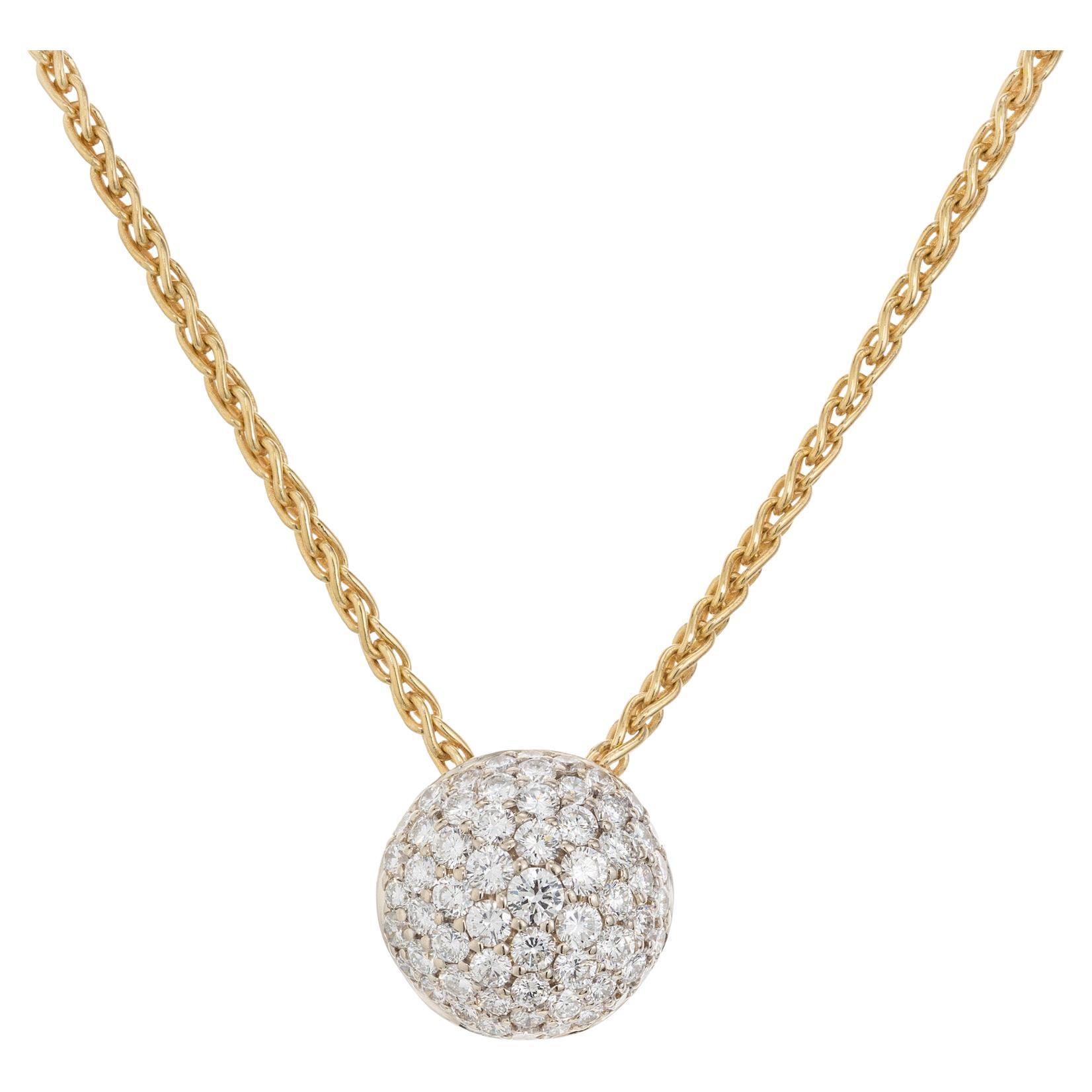 .93 Carat Diamond Two Tone Gold Domed Circle Pendant Necklace