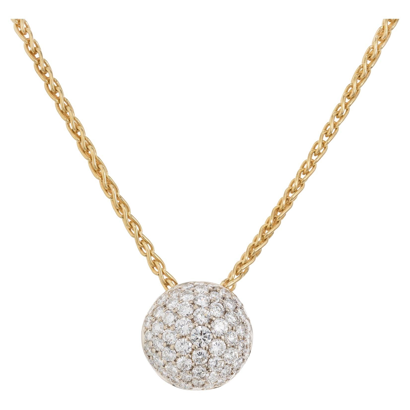 .93 Carat Diamond Two Tone Gold Domed Circle Pendant Necklace  For Sale