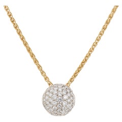 .93 Carat Diamond Two Tone Gold Domed Circle Pendant Necklace 