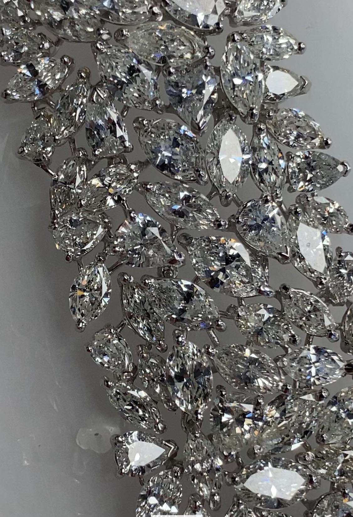 Marquise Cut 93 Carat Marquise Shaped Cluster Diamond Cuff Bracelet