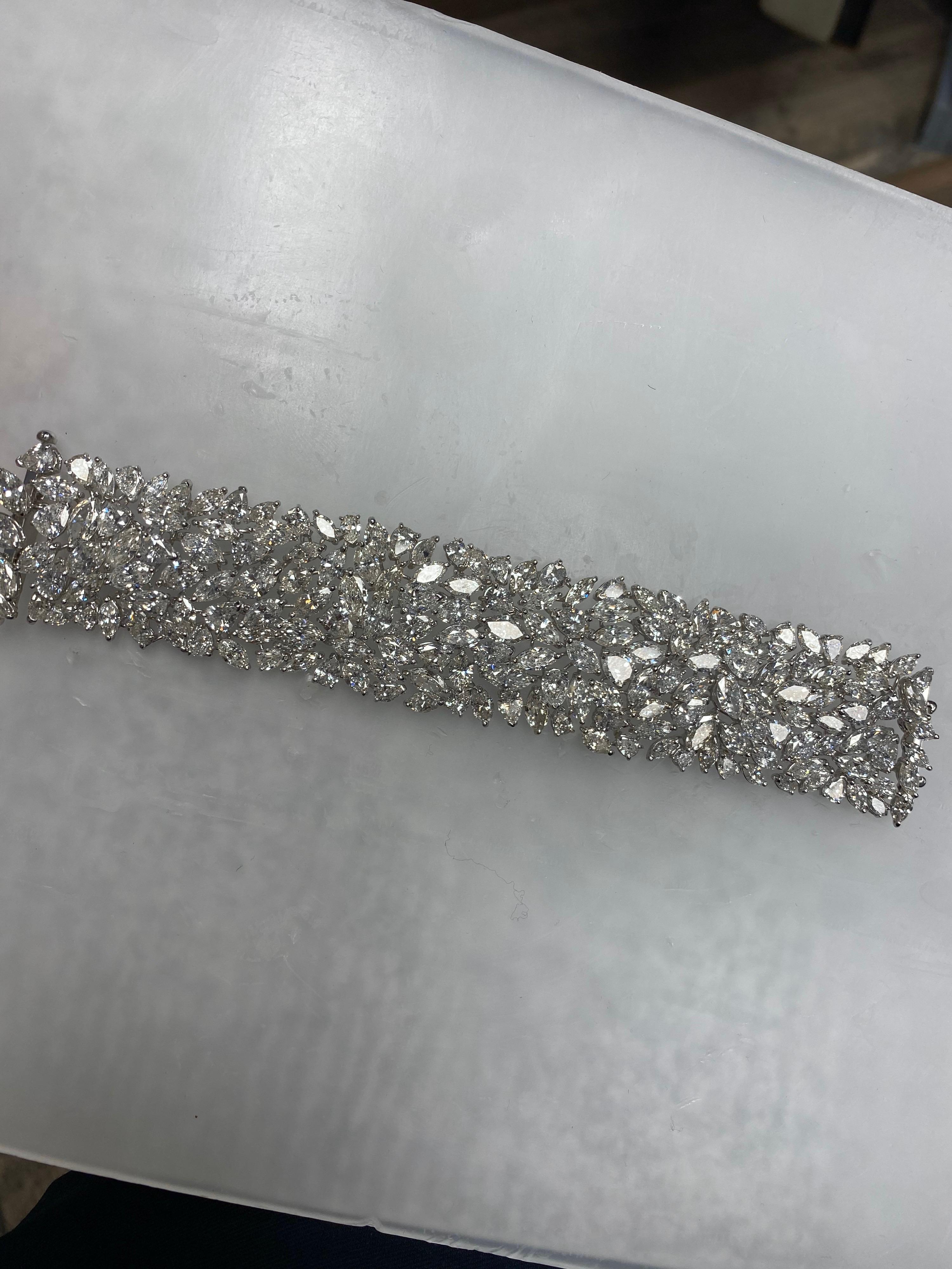 Women's 93 Carat Marquise Shaped Cluster Diamond Cuff Bracelet