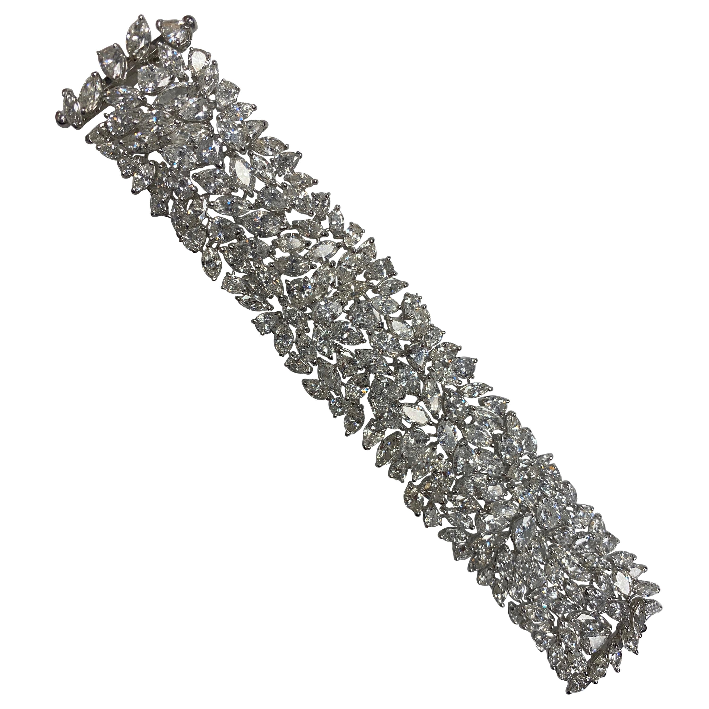 93 Carat Marquise Shaped Cluster Diamond Cuff Bracelet