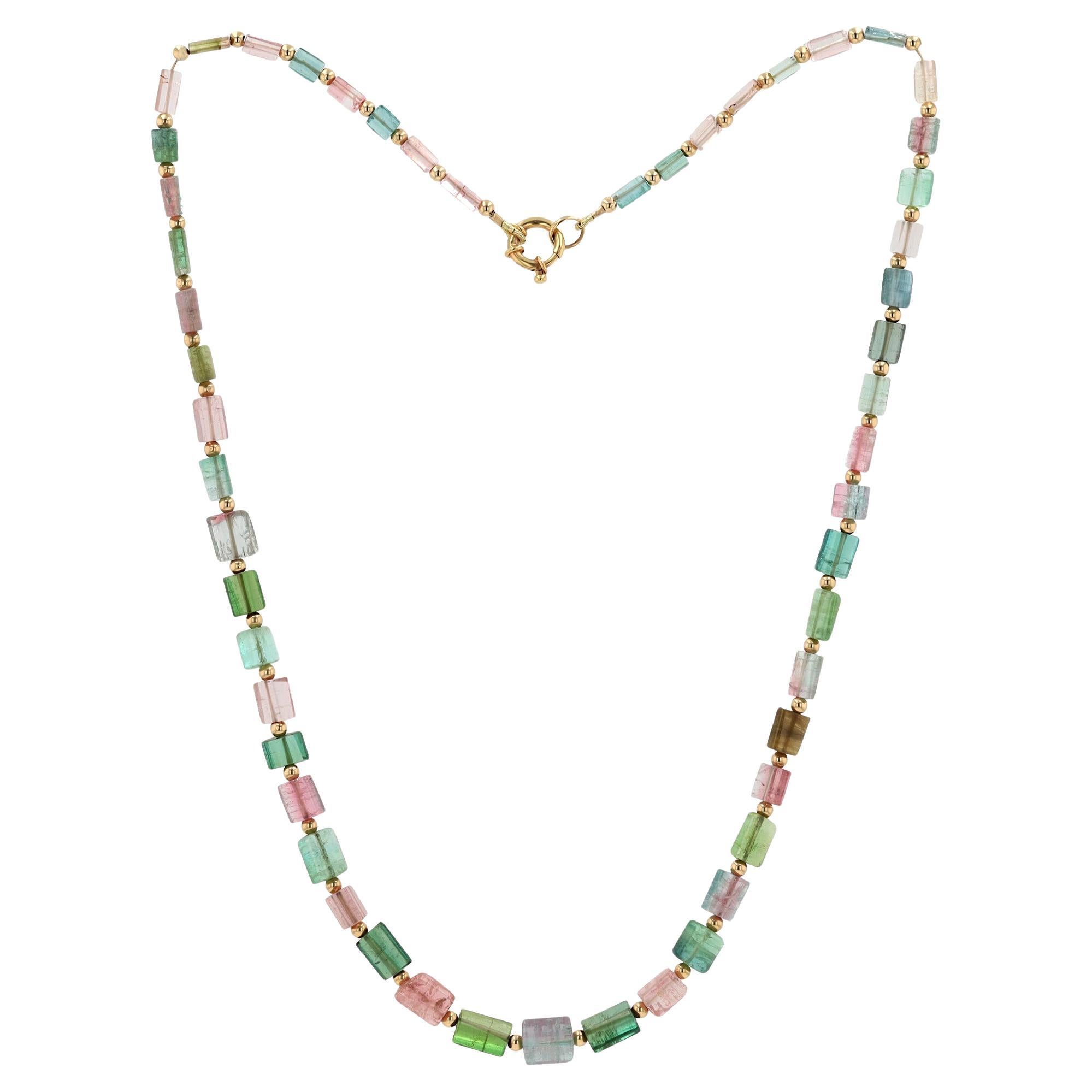 Collana di perline di tormalina grezza multicolore da 93 carati