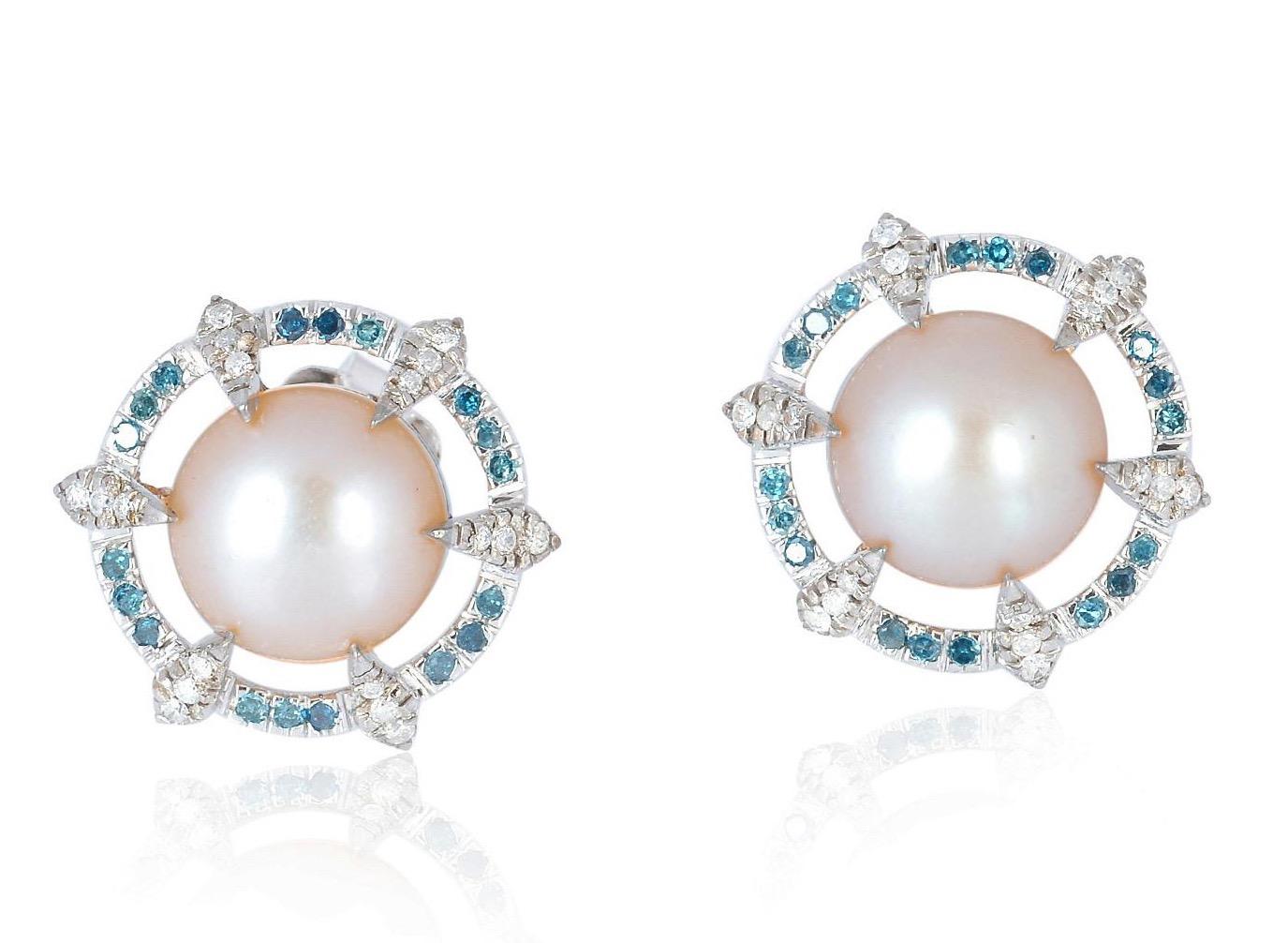 Rose Cut 9.3 Carat Pearl Diamond 18 Karat Gold Stud Earrings For Sale