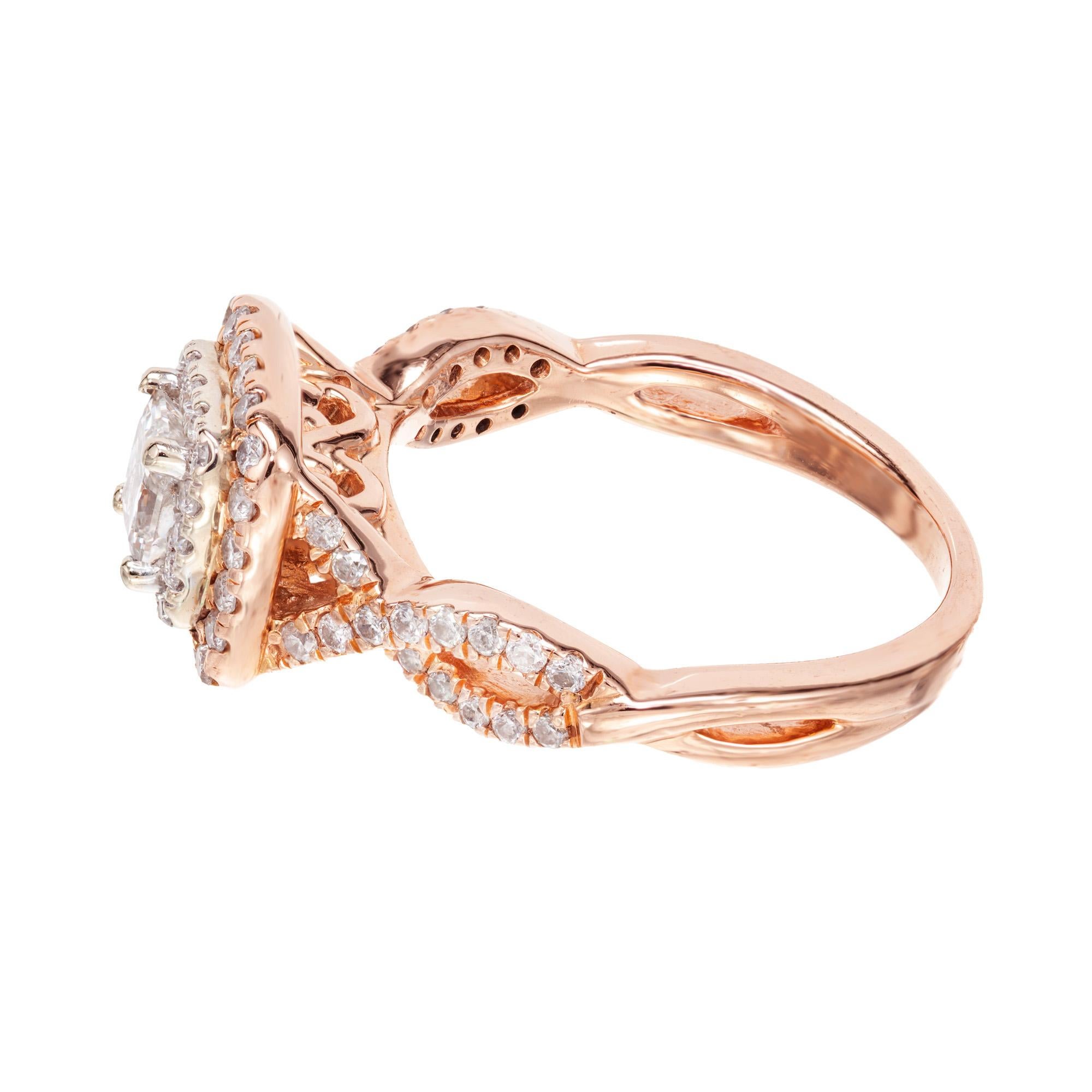 .93 Carat Princess Cut Diamond Halo Rose Gold Engagement Ring For Sale 1
