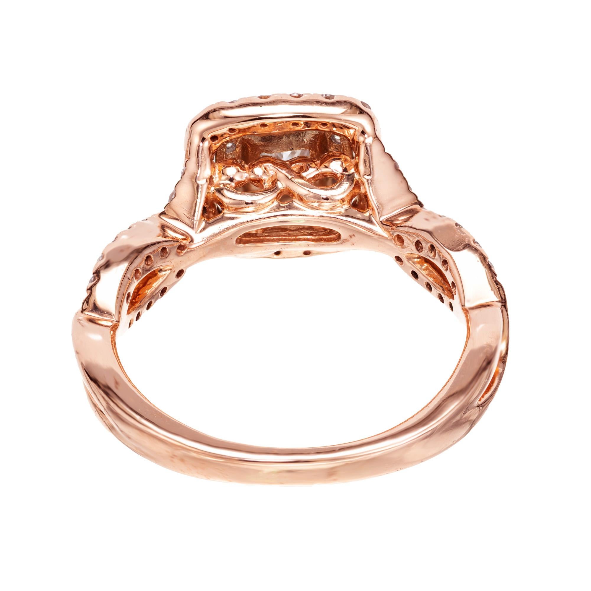 .93 Carat Princess Cut Diamond Halo Rose Gold Engagement Ring For Sale 2