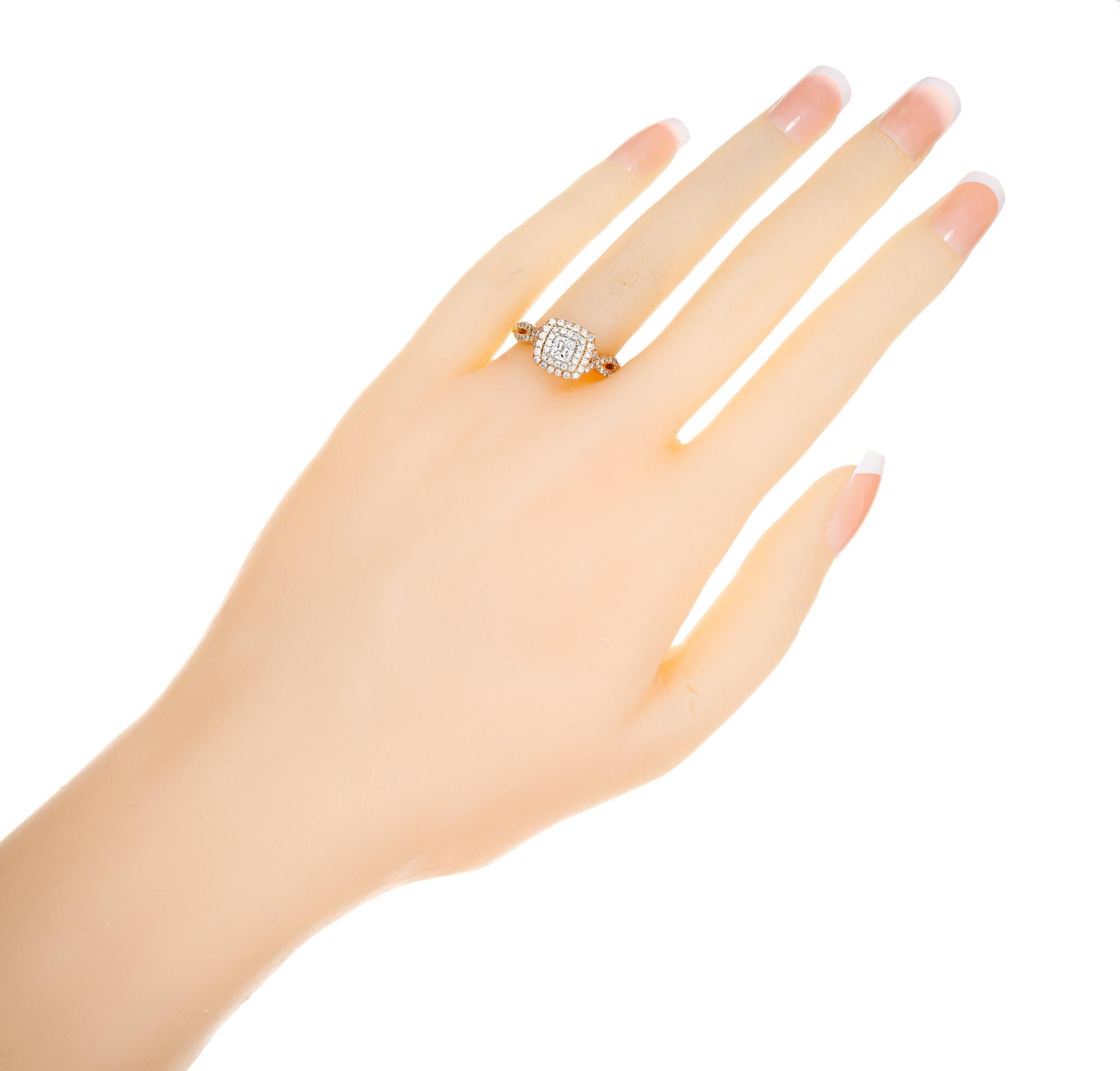 .93 Carat Princess Cut Diamond Halo Rose Gold Engagement Ring For Sale 3