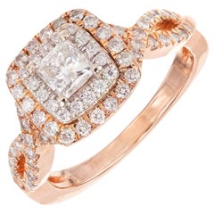 .93 Carat Princess Cut Diamond Halo Rose Gold Engagement Ring