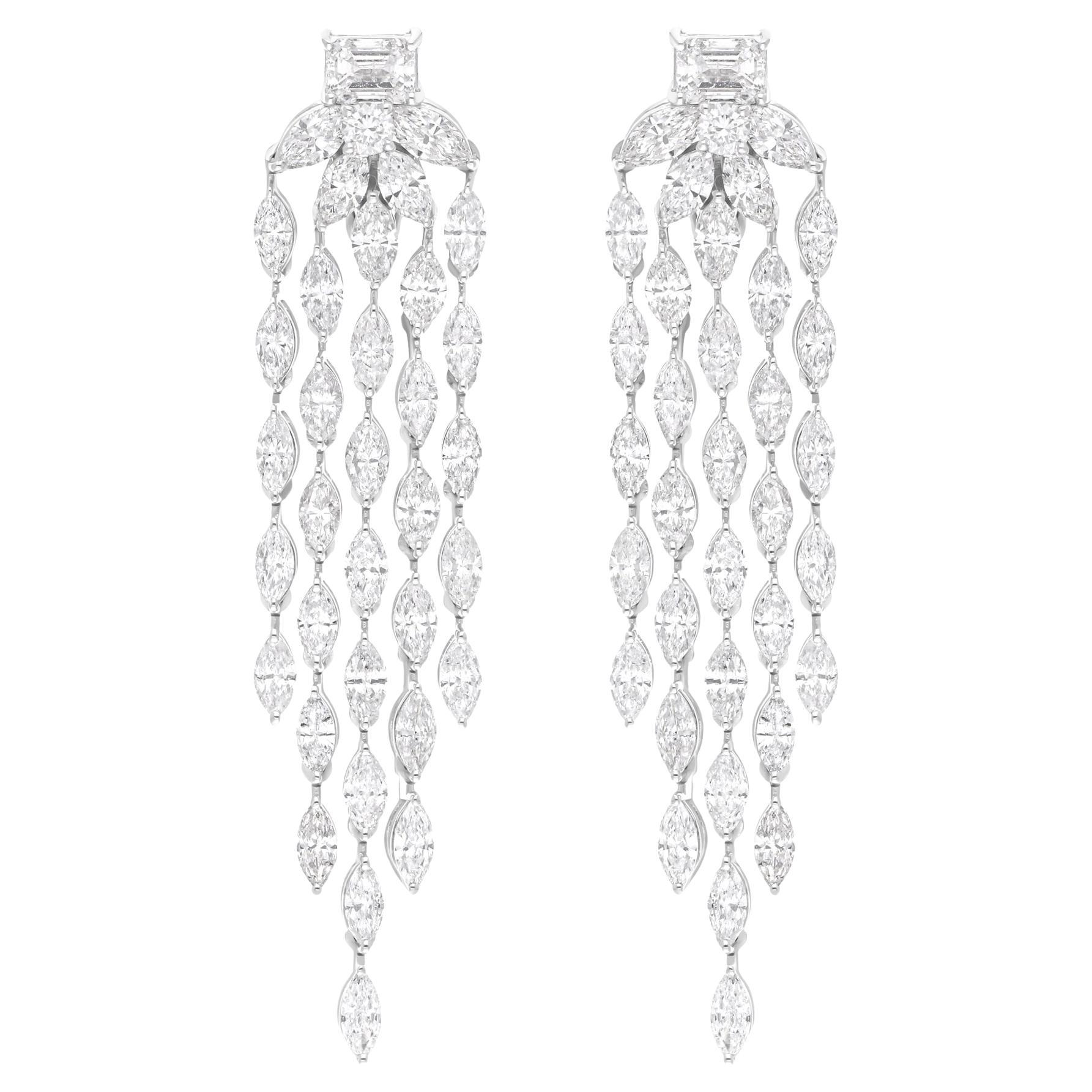 9,3 Quilates SI/HI Pendientes de Diamante Marquesa en forma de Araña Joyas de Oro Blanco de 14 Kilates