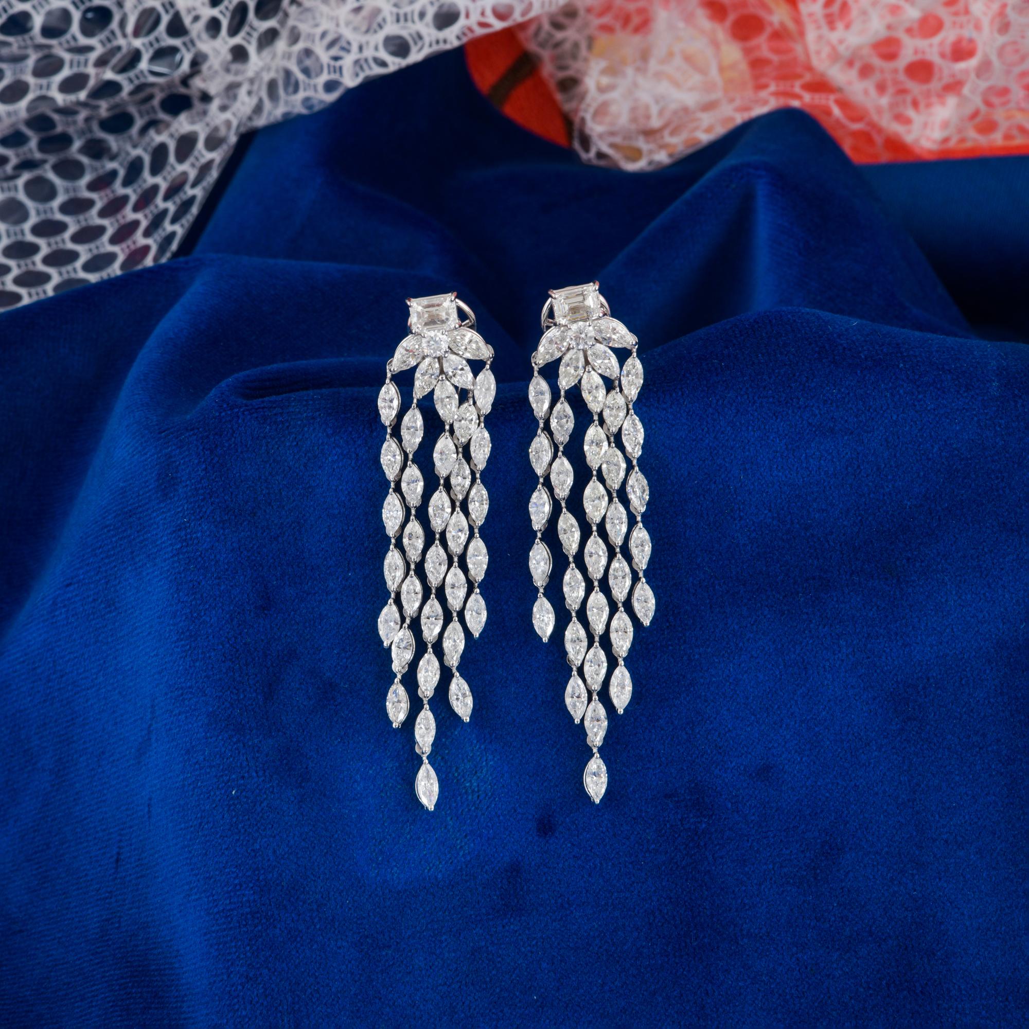 Moderne Boucles d'oreilles chandelier 9.3 Carat SI/HI Marquise Diamond Bijoux en or blanc 18 carats en vente