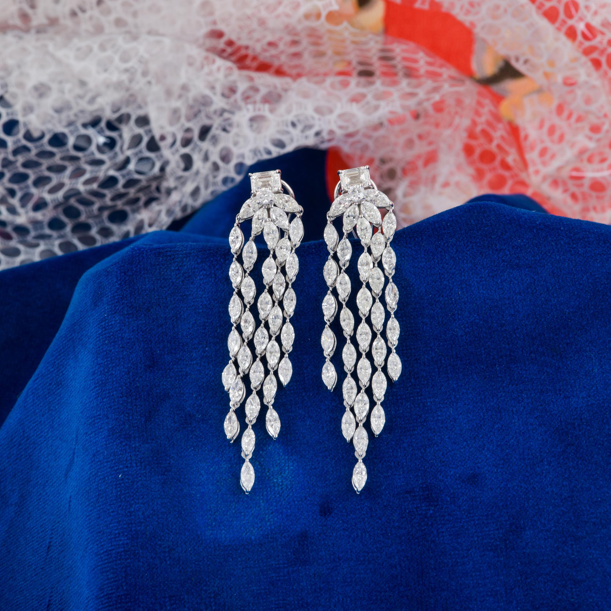Taille Marquise Boucles d'oreilles chandelier 9.3 Carat SI/HI Marquise Diamond Bijoux en or blanc 18 carats en vente