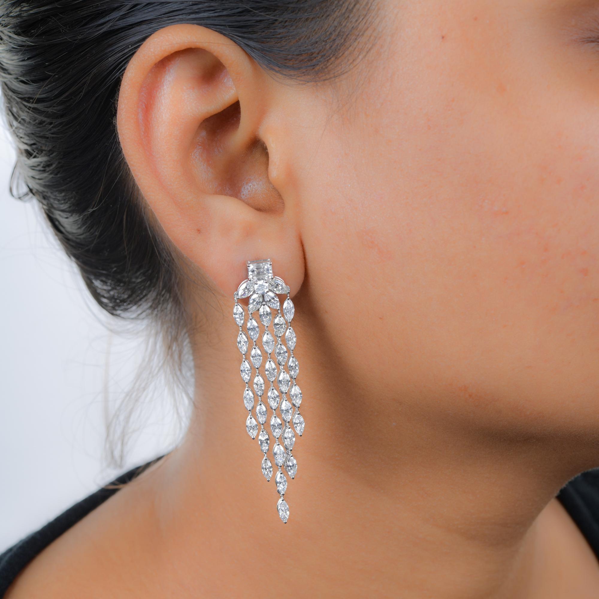 Boucles d'oreilles chandelier 9.3 Carat SI/HI Marquise Diamond Bijoux en or blanc 18 carats Neuf - En vente à Diera, Dubai