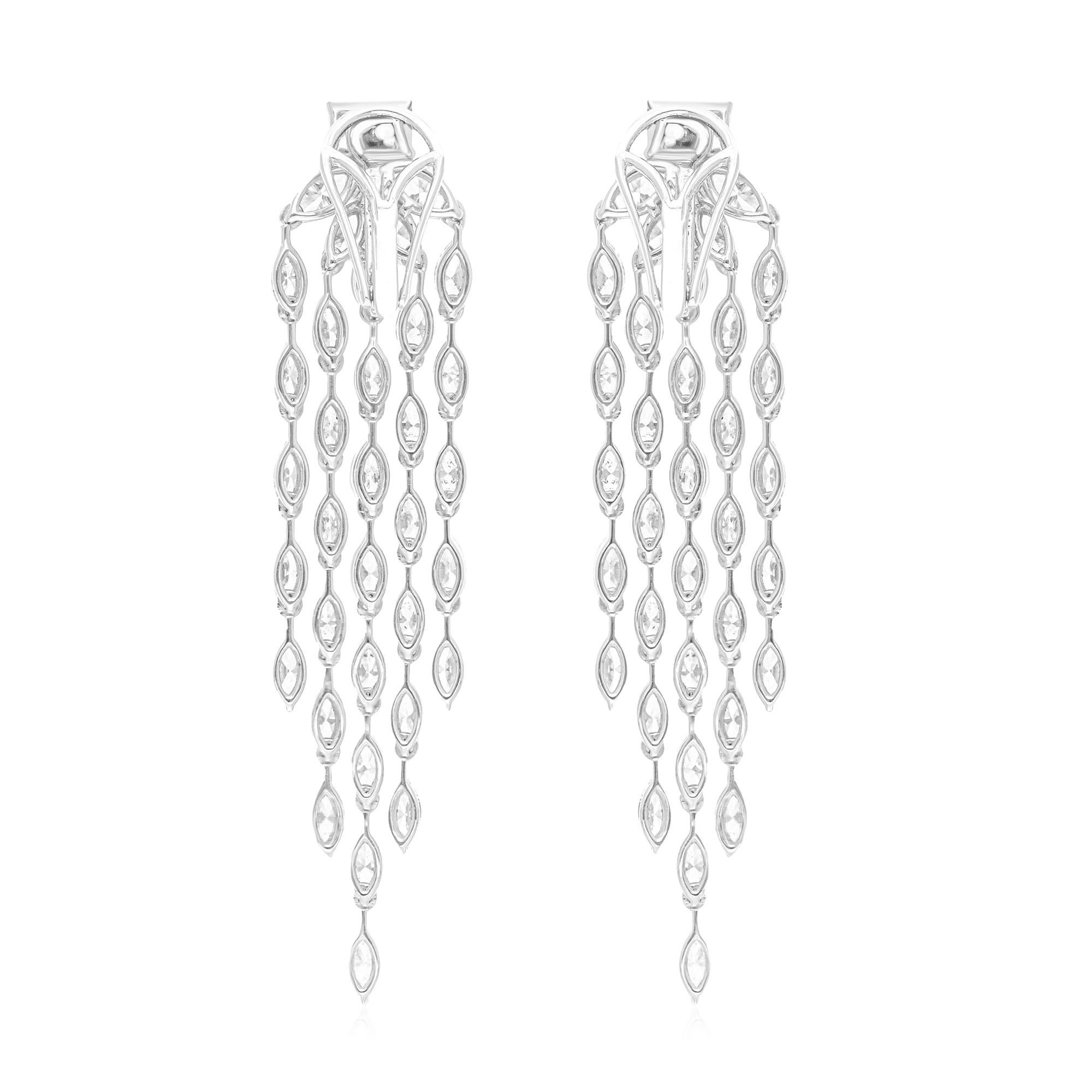 Boucles d'oreilles chandelier 9.3 Carat SI/HI Marquise Diamond Bijoux en or blanc 18 carats Pour femmes en vente