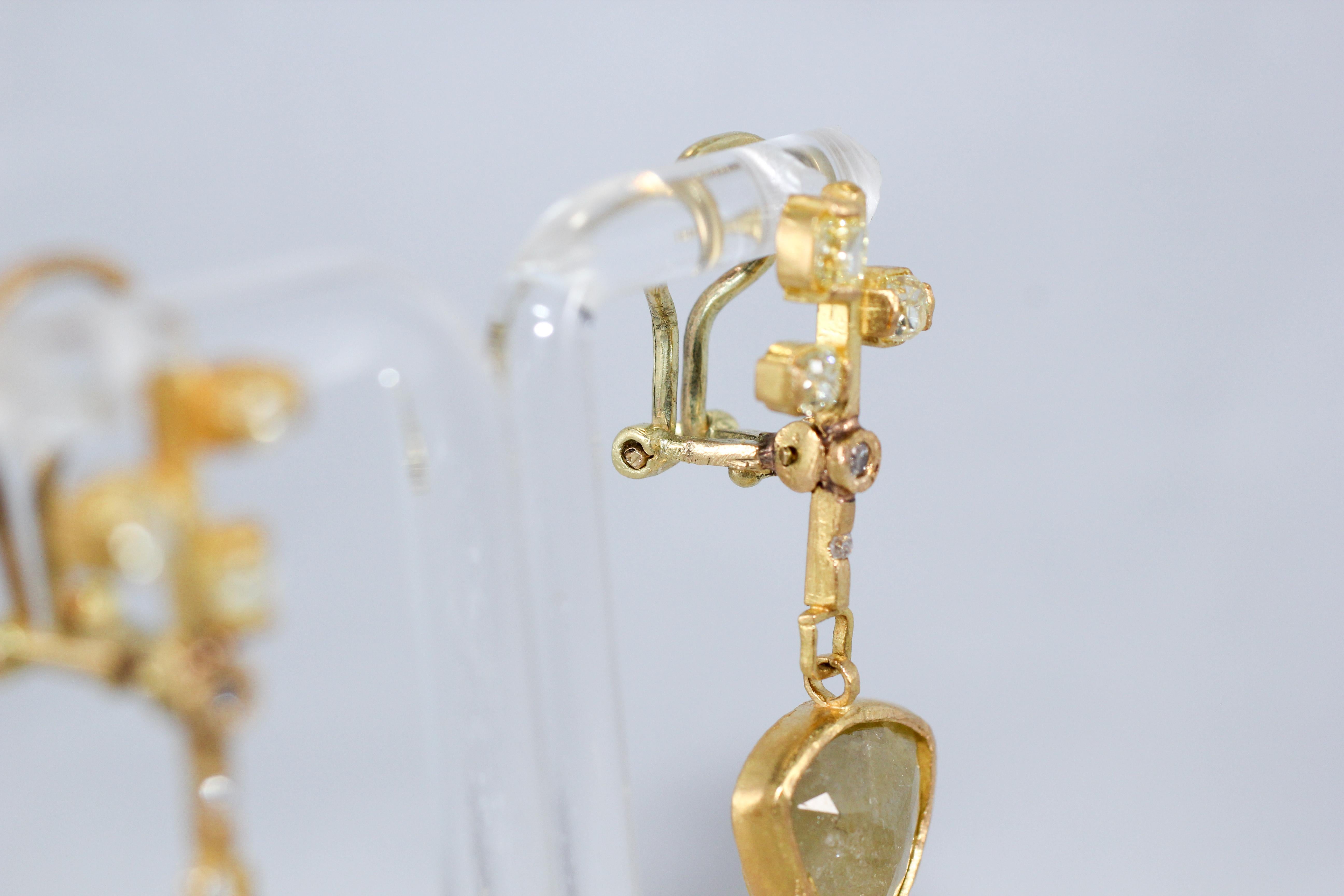 9.3 Carat Yellow Diamonds 21-22k Gold Chandelier Drop Earrings Wedding Jewelry For Sale 3
