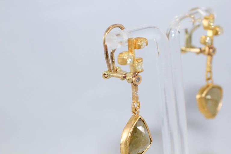 9.3 Carat Yellow Diamonds 21-22k Gold Chandelier Drop Earrings Wedding Jewelry For Sale 5