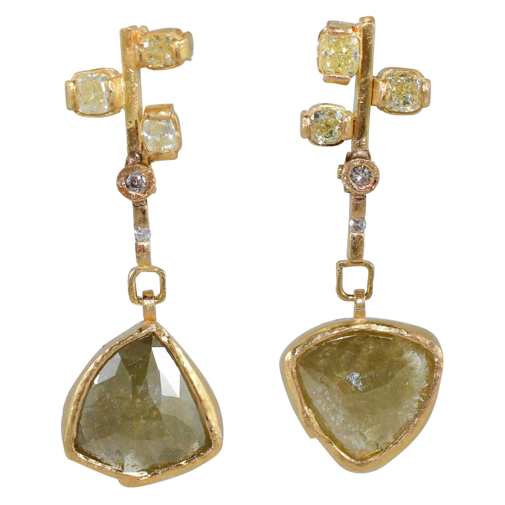 9.3 Carat Yellow Diamonds 21-22k Gold Chandelier Drop Earrings Wedding Jewelry