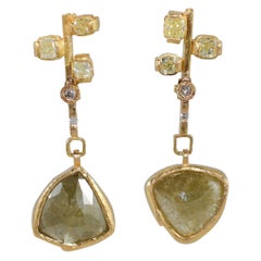 9.3 Carat Yellow Diamonds 21-22k Gold Chandelier Drop Earrings Wedding Jewelry