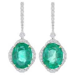  Boucles d'oreilles pendantes en or blanc 18 carats avec émeraudes et daimond Craft