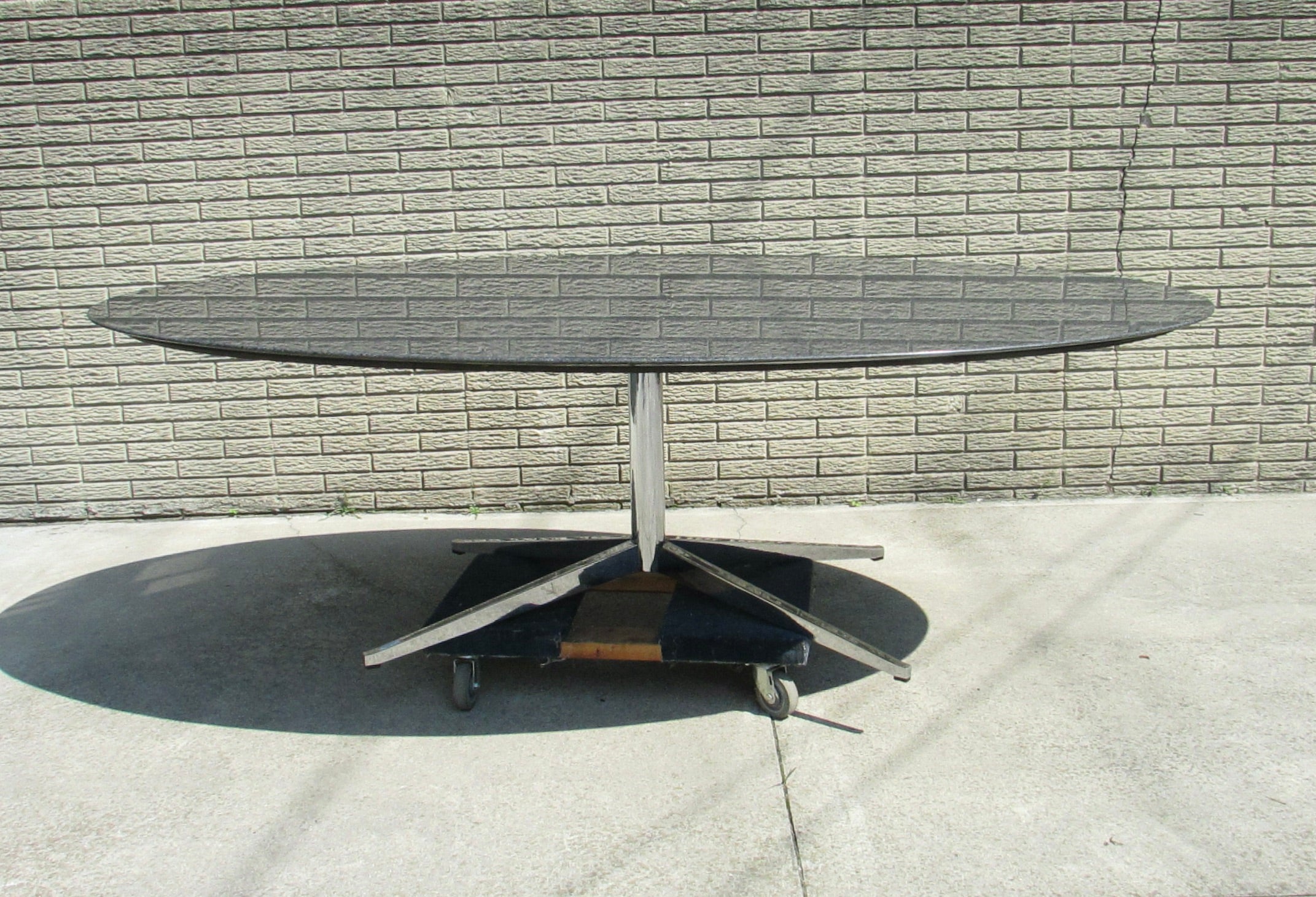 93" Florence Knoll dark granite top table on chrome base For Sale