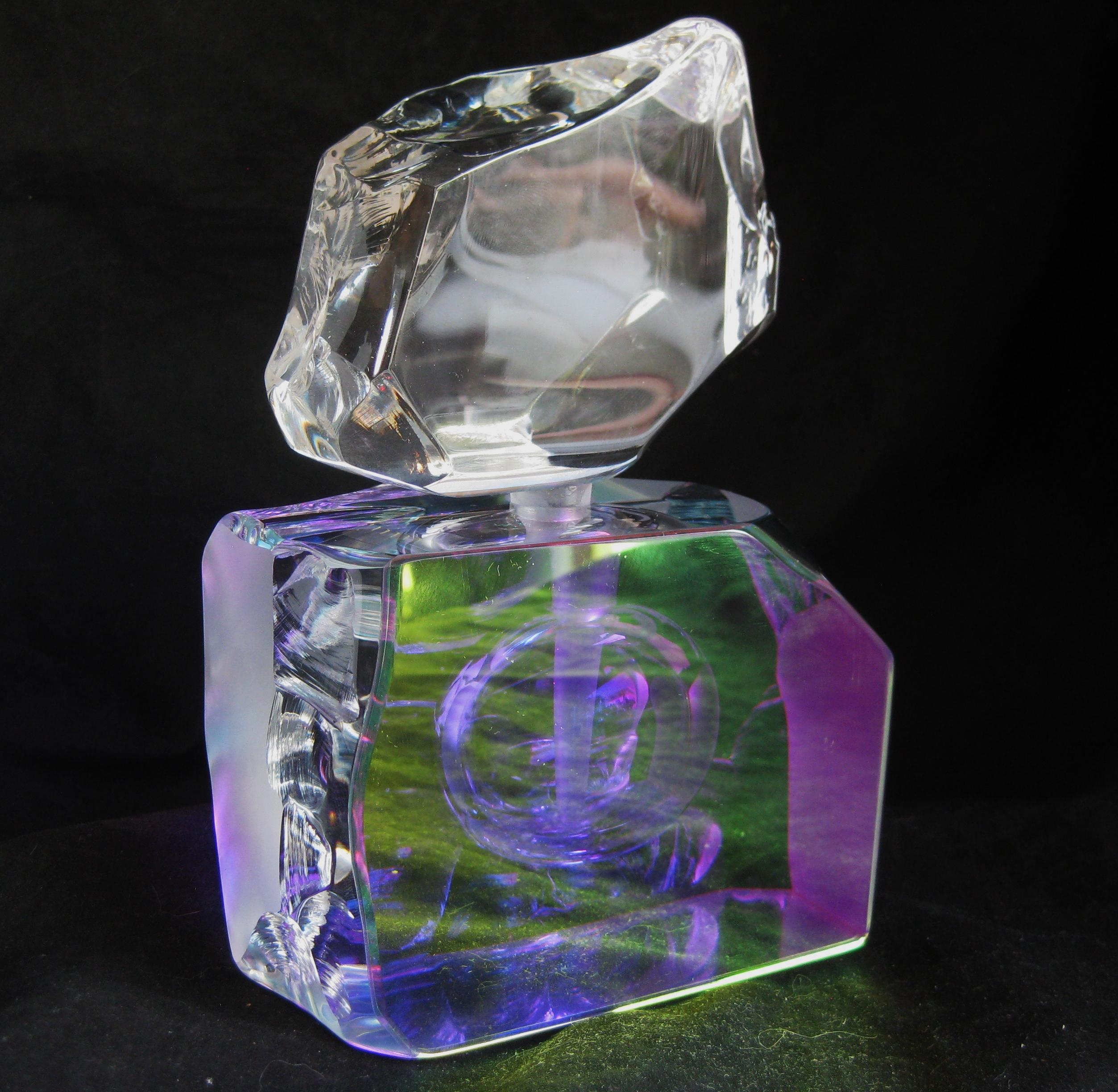 Steven Maslach Studio Dichroic Iridescent Art Glass Perfume Bottle Sculpture 2