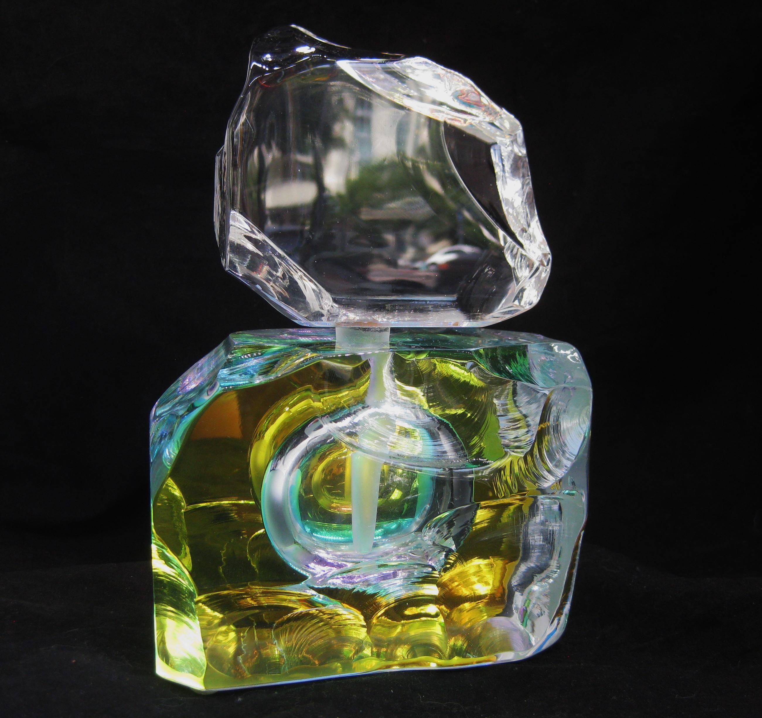 Steven Maslach Studio Dichroic Iridescent Art Glass Perfume Bottle Sculpture 4