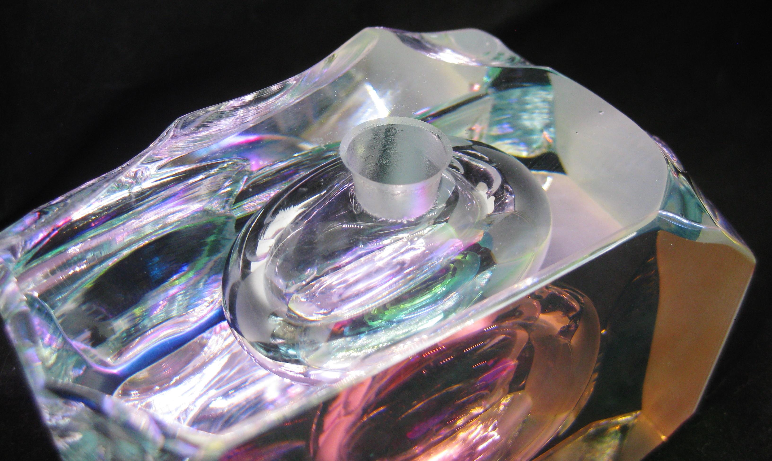 Hand-Crafted Steven Maslach Studio Dichroic Iridescent Art Glass Perfume Bottle Sculpture