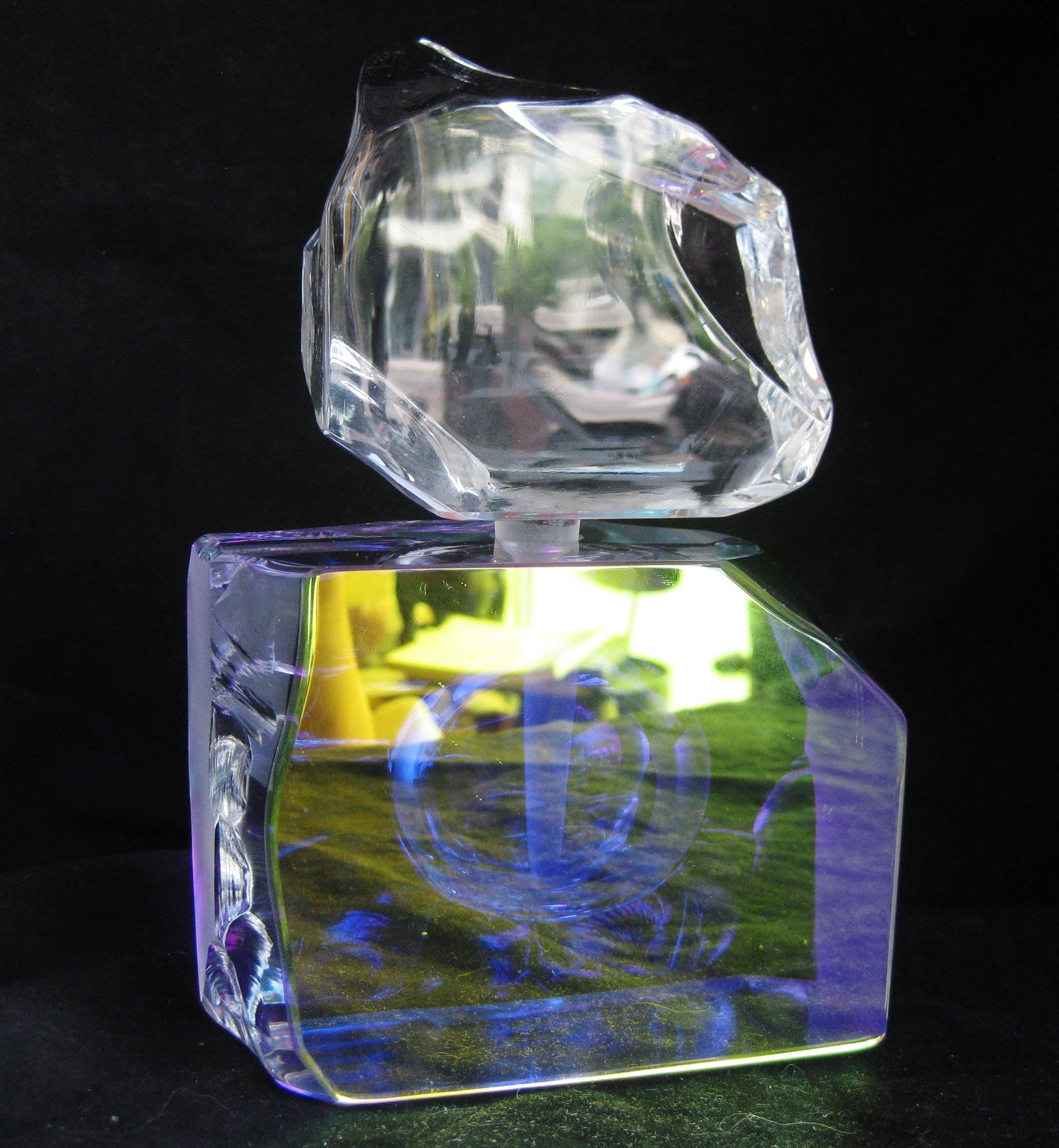 Steven Maslach Studio Dichroic Iridescent Art Glass Perfume Bottle Sculpture 1