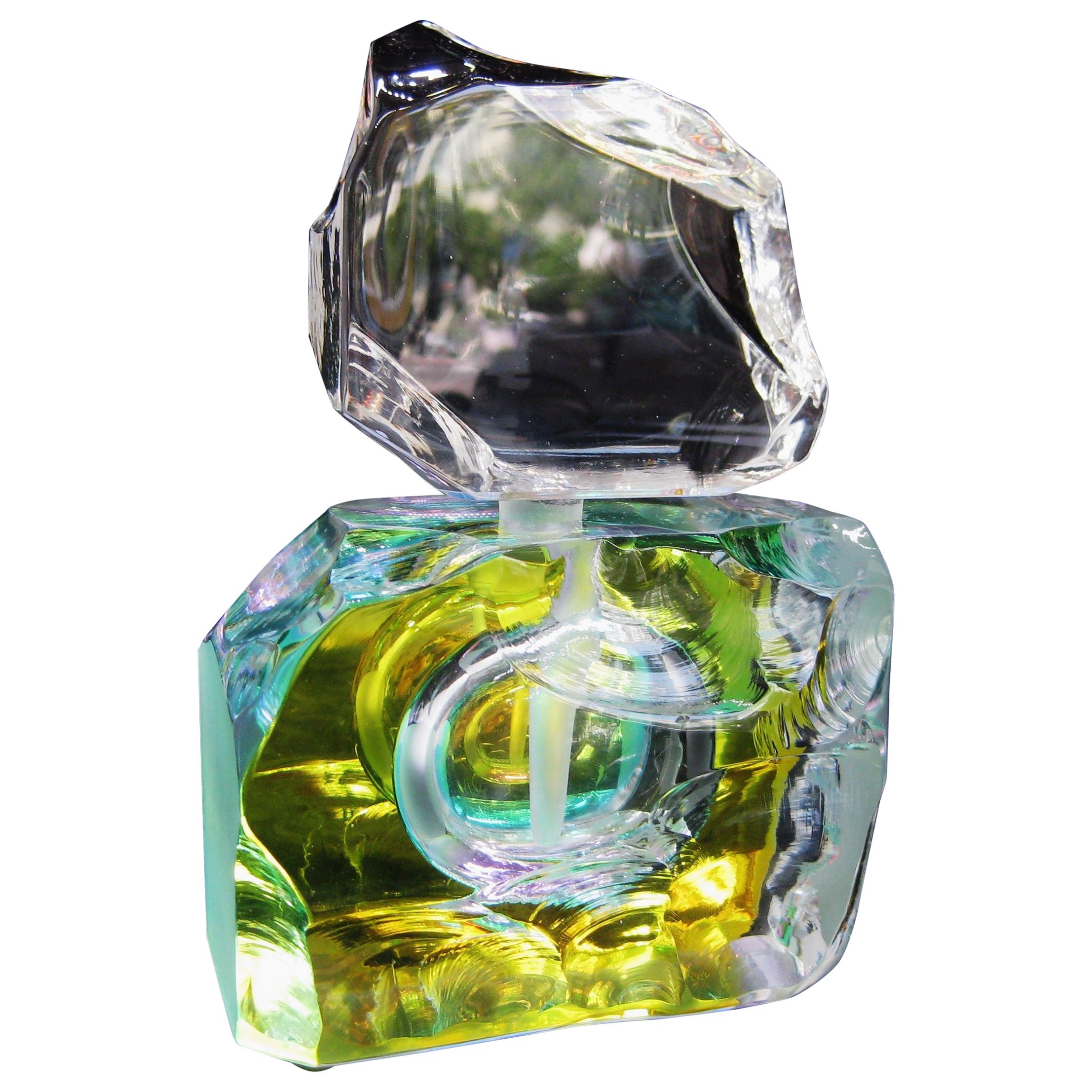 Steven Maslach Studio Dichroic Iridescent Art Glass Perfume Bottle Sculpture