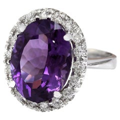 9.30 Carat Amethyst Diamond Ring 14 Karat White Gold