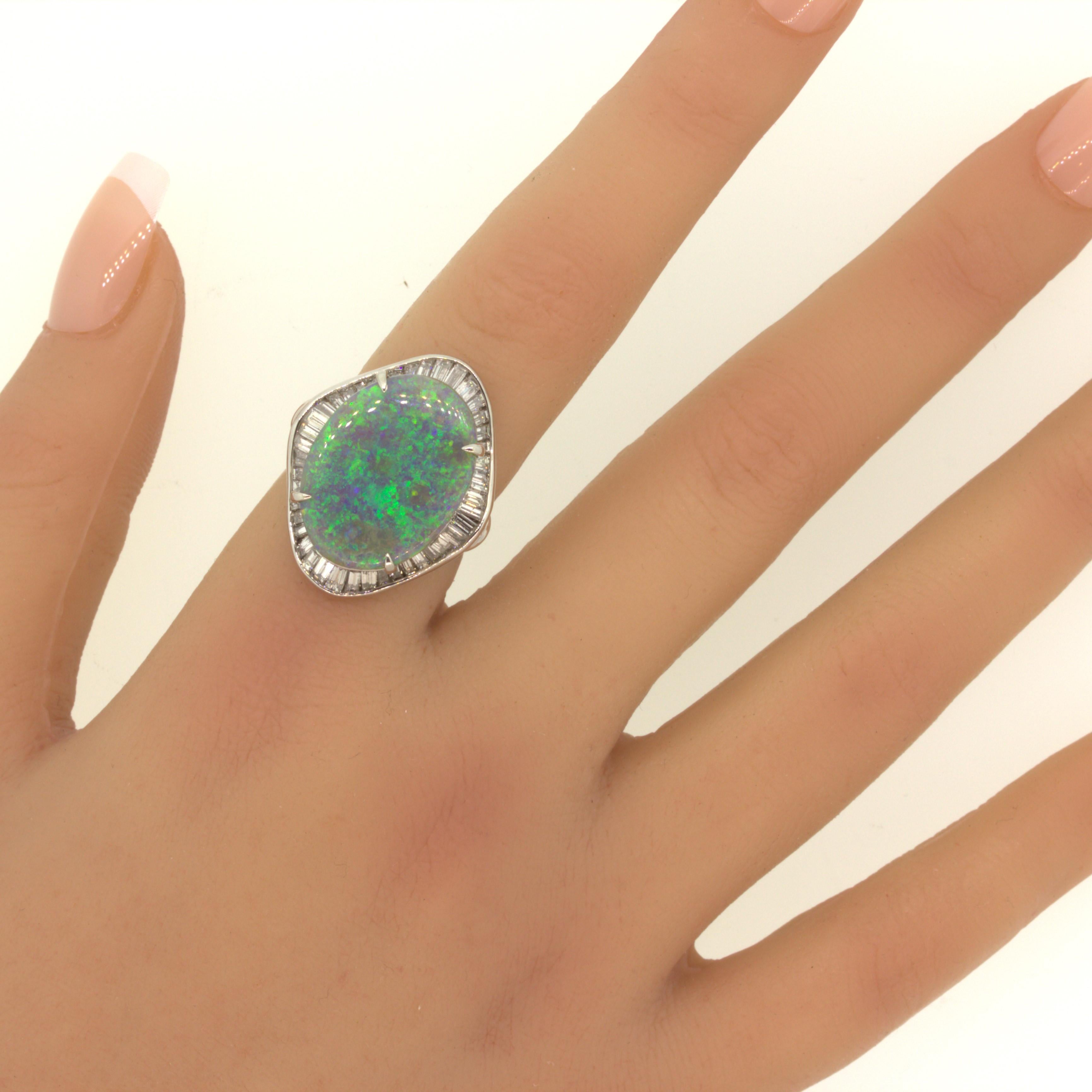 9.30 Carat Australian Black Opal Diamond Platinum Ring For Sale 5