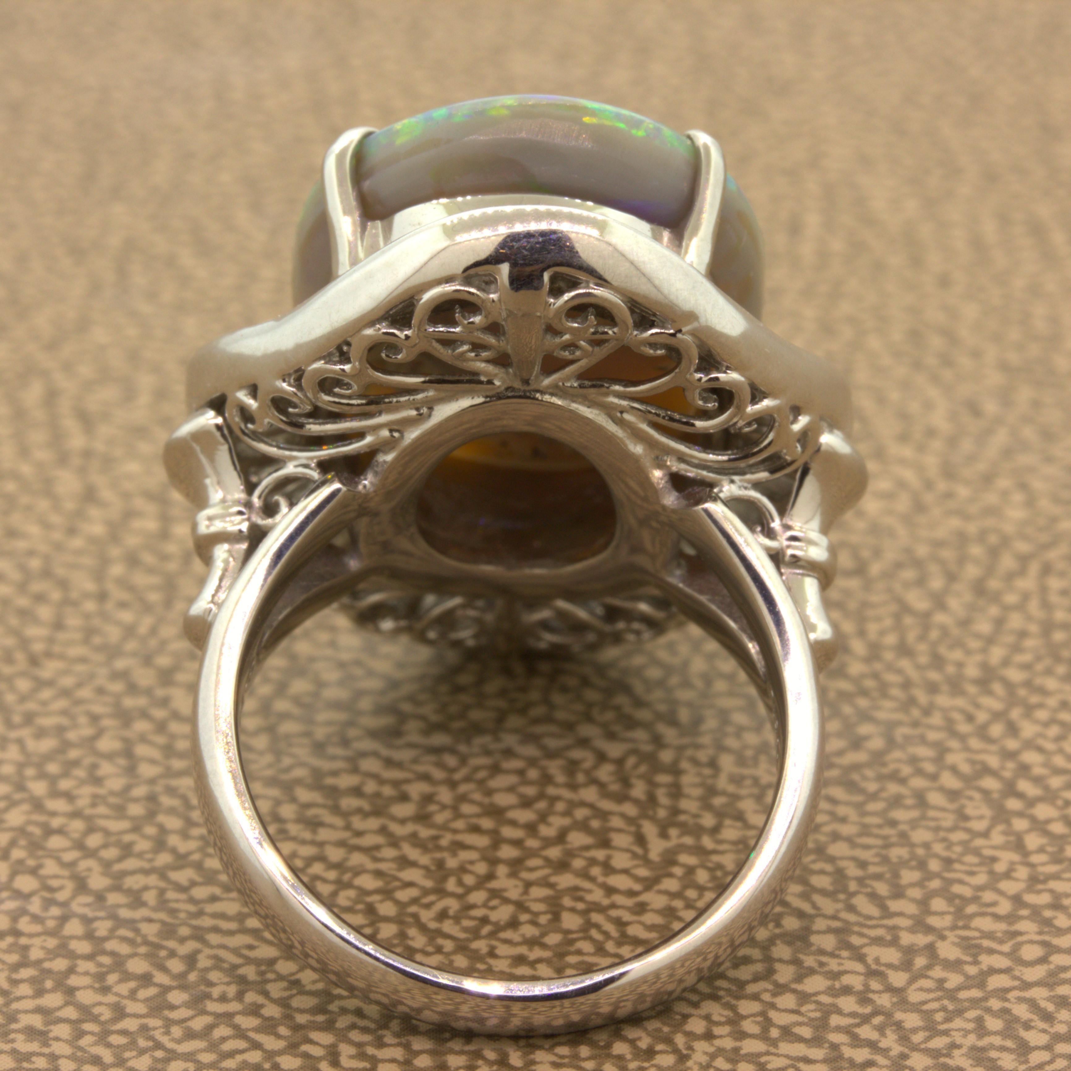9.30 Carat Australian Black Opal Diamond Platinum Ring For Sale 1