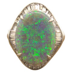 9.30 Karat australischer schwarzer Opal Diamant-Platinring