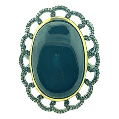 9.30 Carat Black Star 1.45 Carat Champagne Diamonds Silver 14 Karat Gold Ring