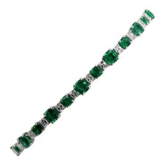 9.30 Carat Cushion Emerald and White Diamond Tennis Bracelet