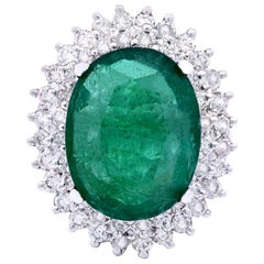 Wunderschöner natürlicher Smaragd-Diamantring aus 14 Karat massivem Weißgold 
