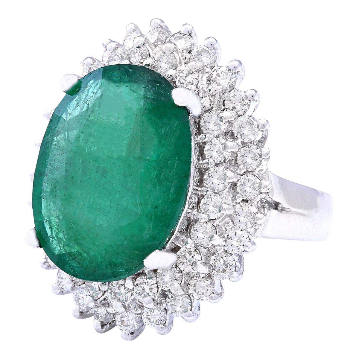 Make a statement with this breathtaking Emerald Diamond Cocktail Ring, crafted in 14K Solid White Gold. Featuring a stunning 7.30 carat oval-shaped Emerald measuring 16.00x12.00 mm, accented by sparkling diamonds totaling 2.00 carats. With a face