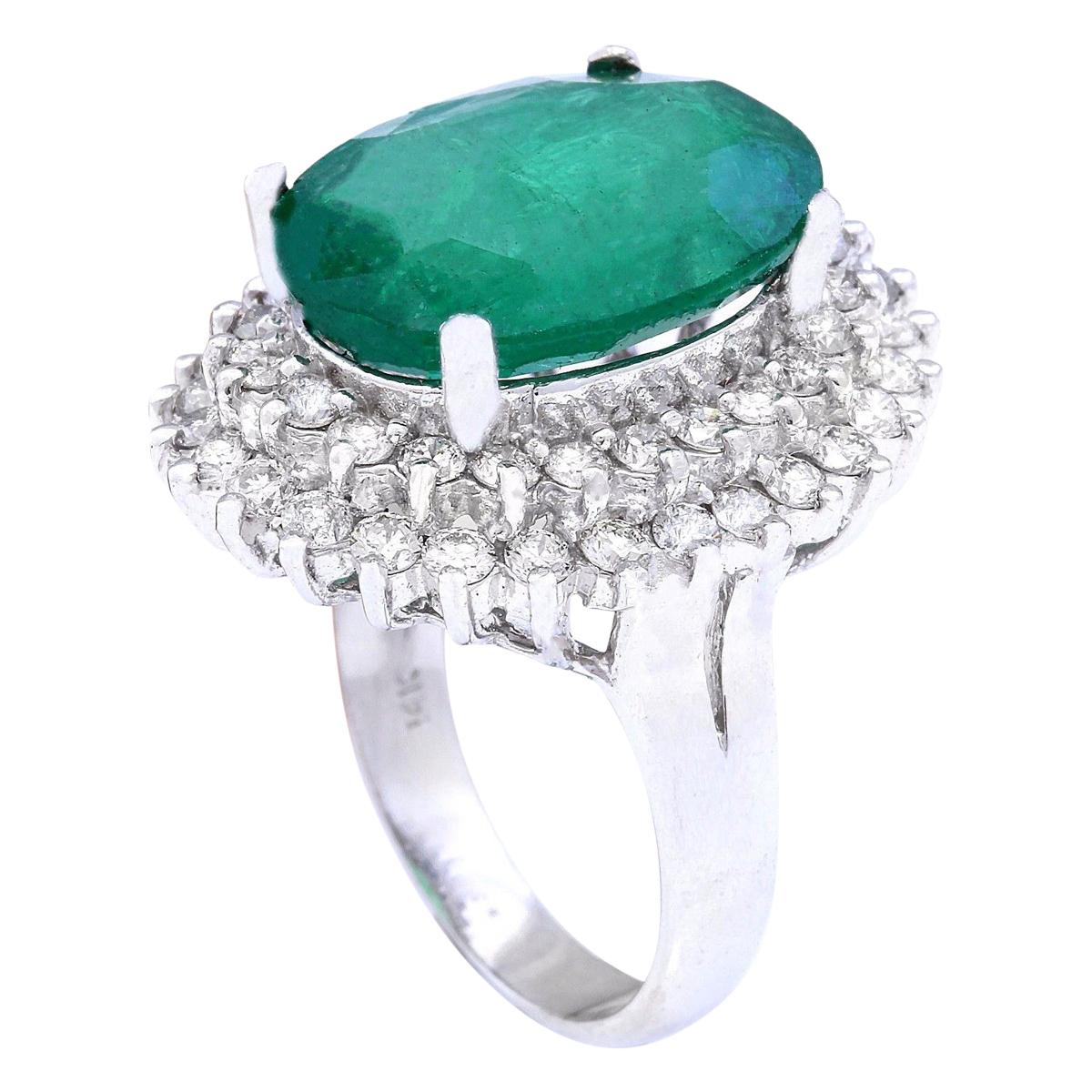 Oval Cut Gorgeous Natural Emerald Diamond Ring In 14 Karat Solid White Gold  For Sale
